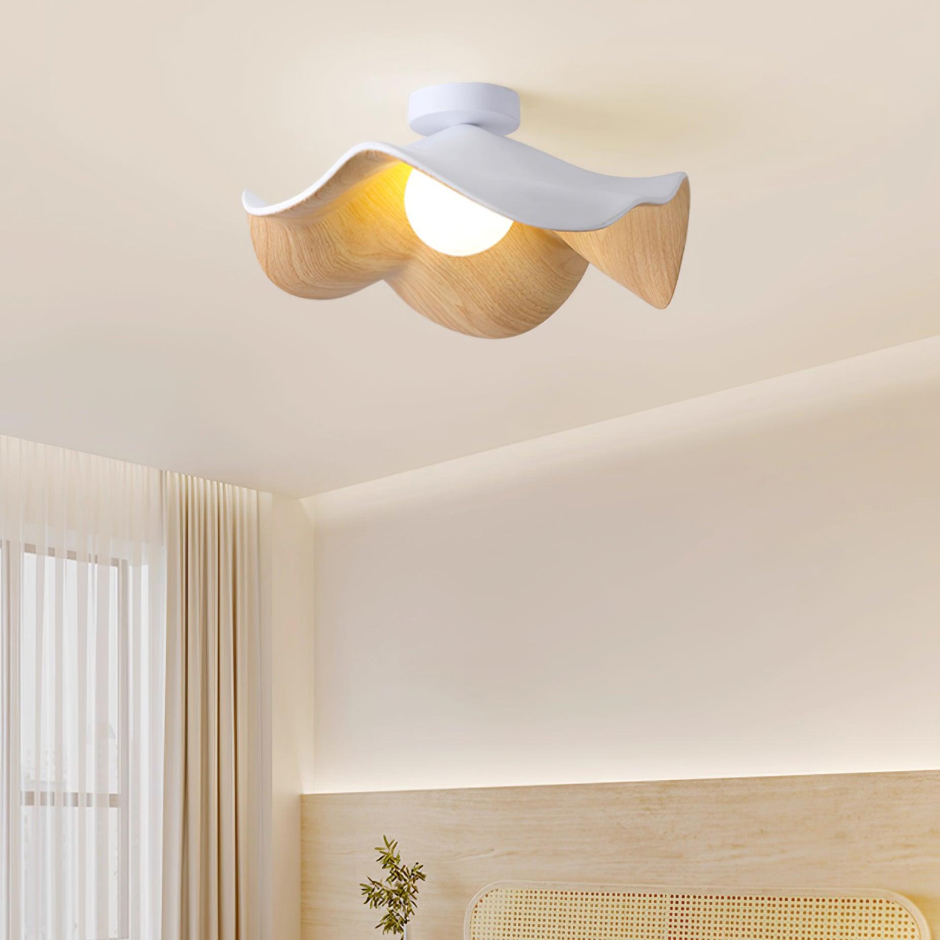 Solara Plafonnier Feuille de Lotus avec finition bois et blanc