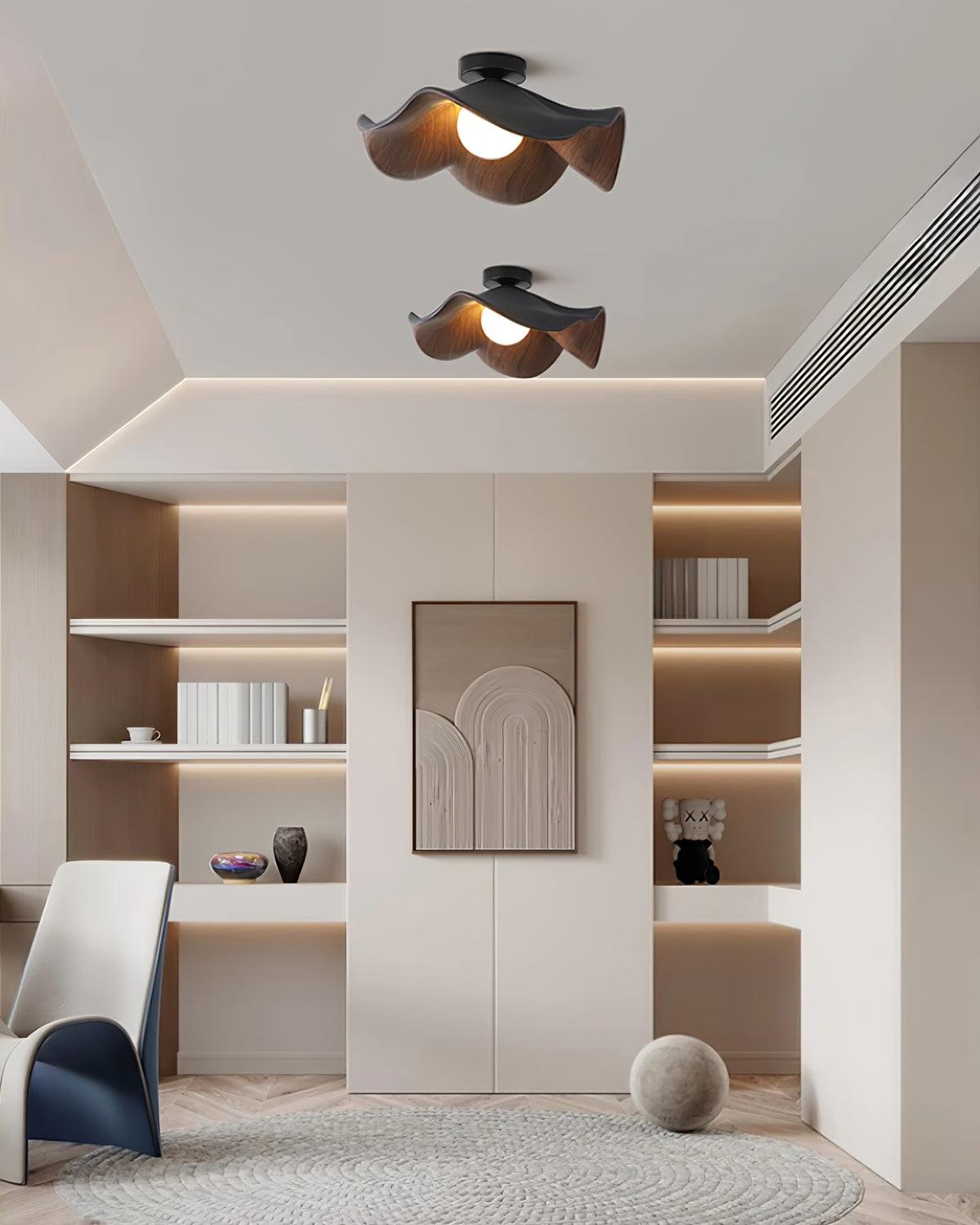 Solara Plafonnier Feuille de Lotus avec finition bois et blanc