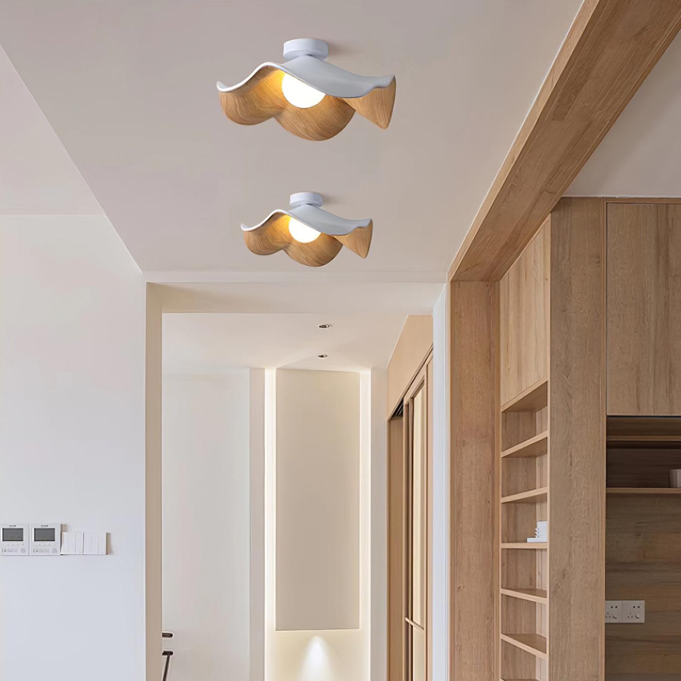 Solara Plafonnier Feuille de Lotus avec finition bois et blanc