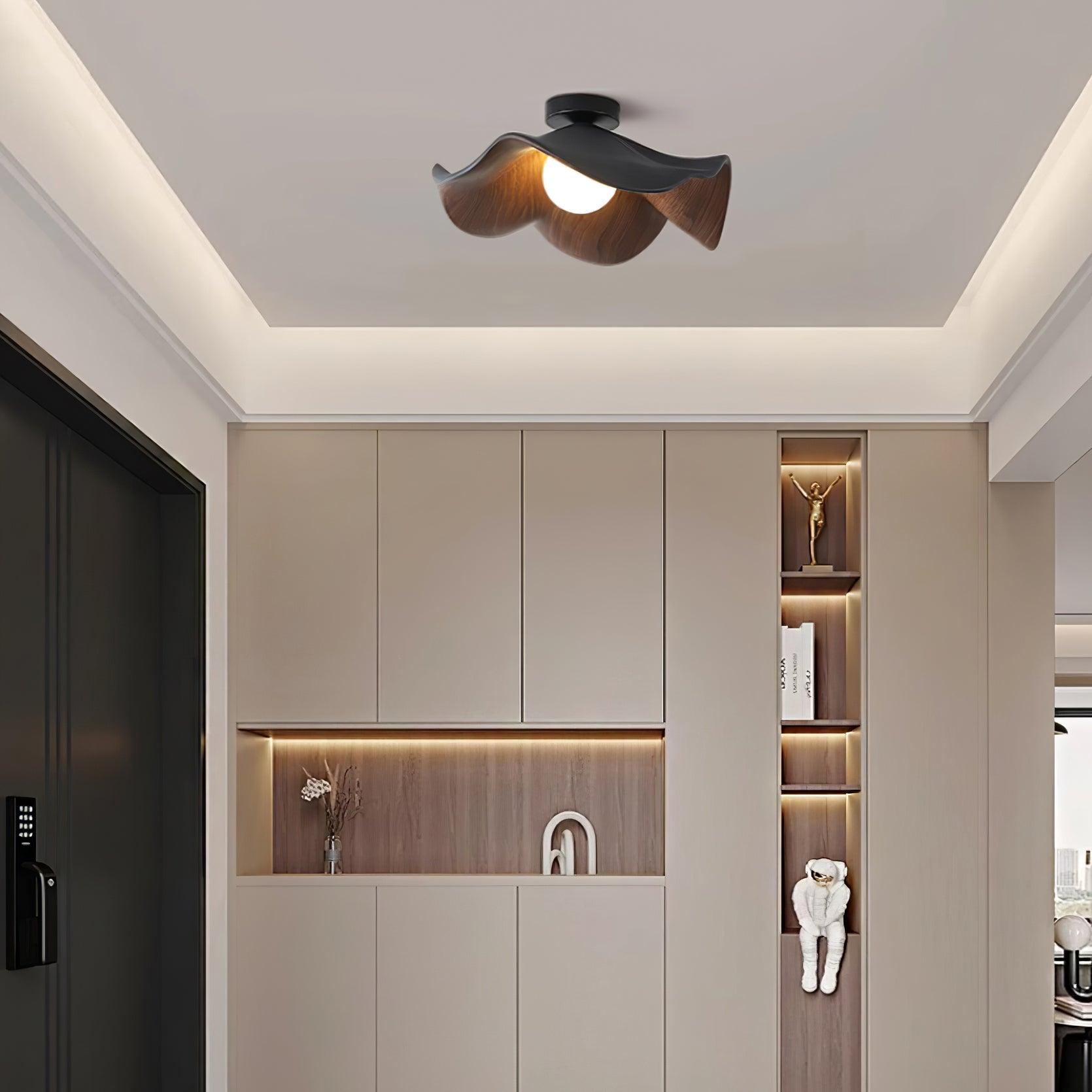 Solara Plafonnier Feuille de Lotus avec finition bois et blanc