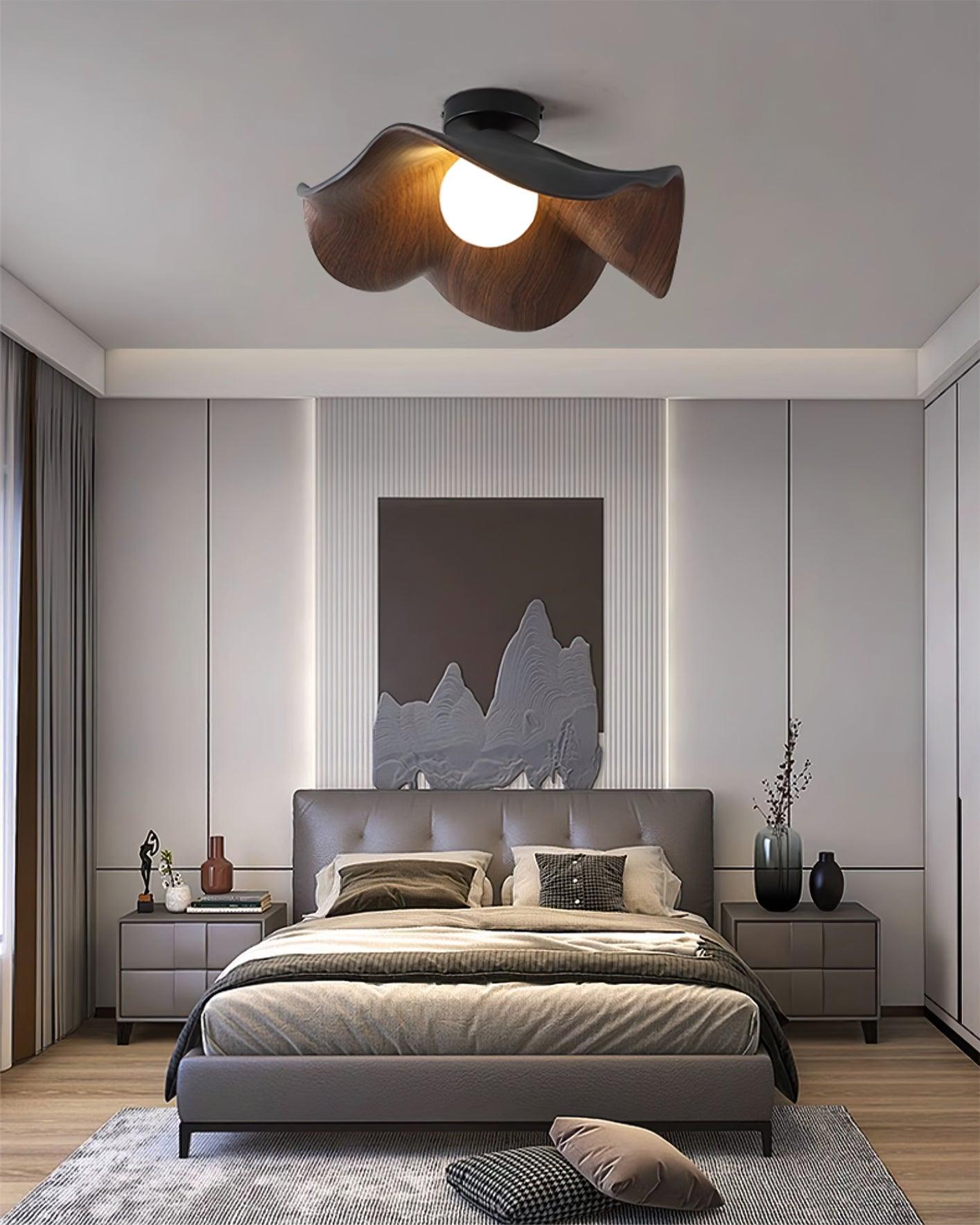 Solara Plafonnier Feuille de Lotus avec finition bois et blanc
