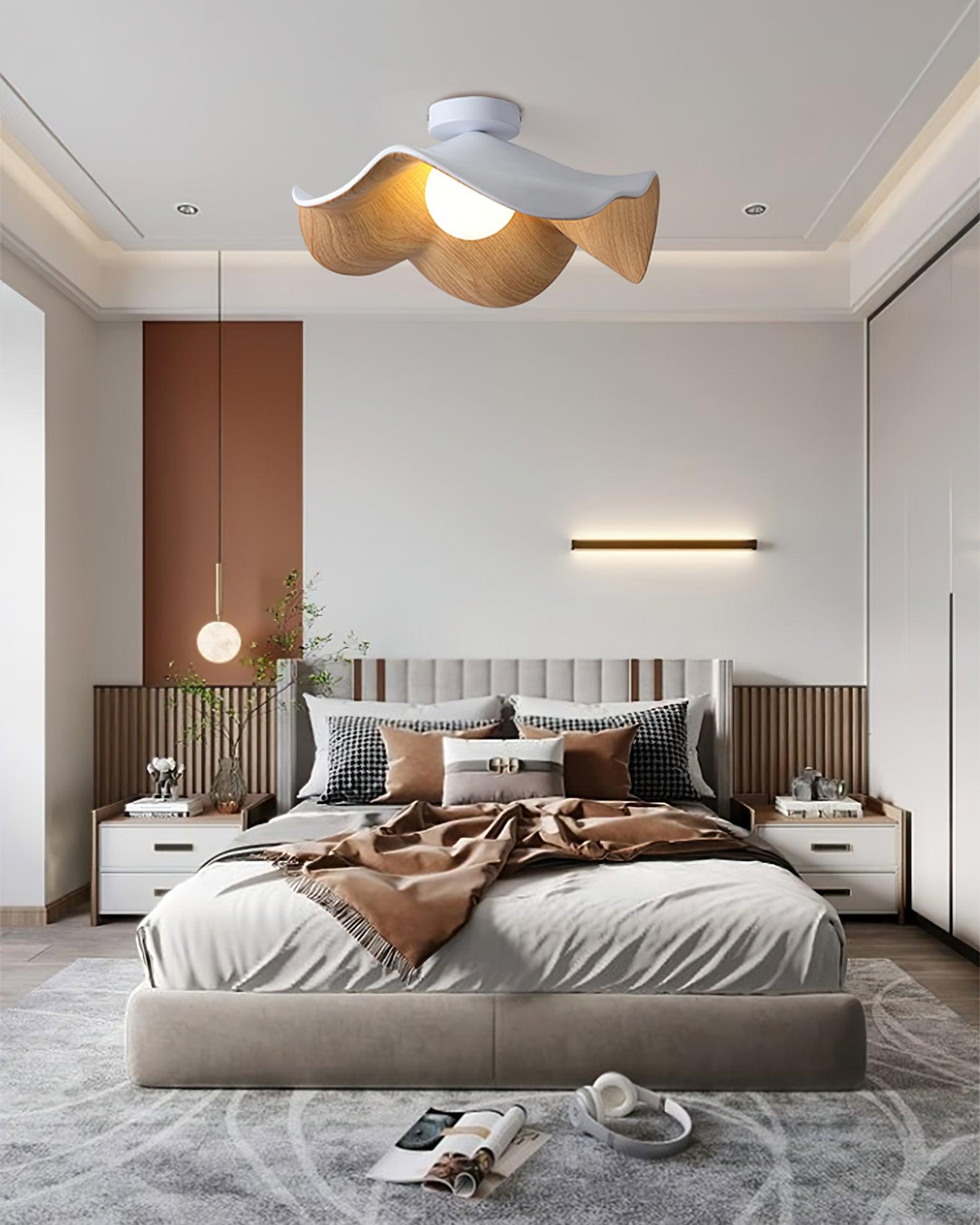 Solara Plafonnier Feuille de Lotus avec finition bois et blanc