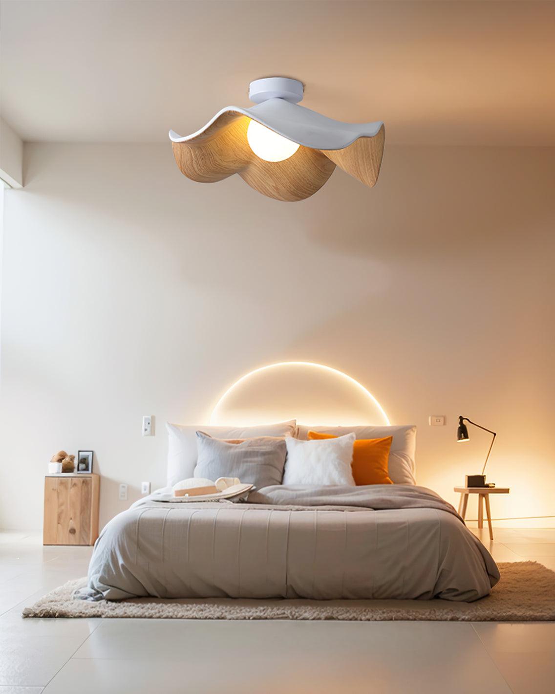 Solara Plafonnier Feuille de Lotus avec finition bois et blanc