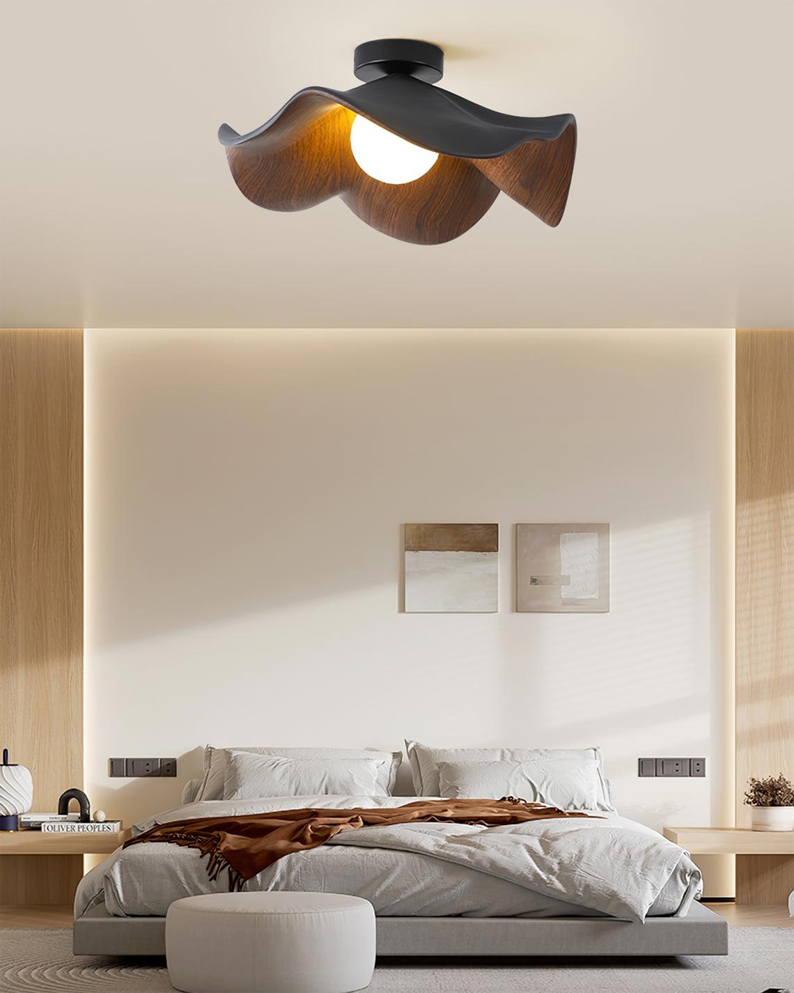 Solara Plafonnier Feuille de Lotus avec finition bois et blanc