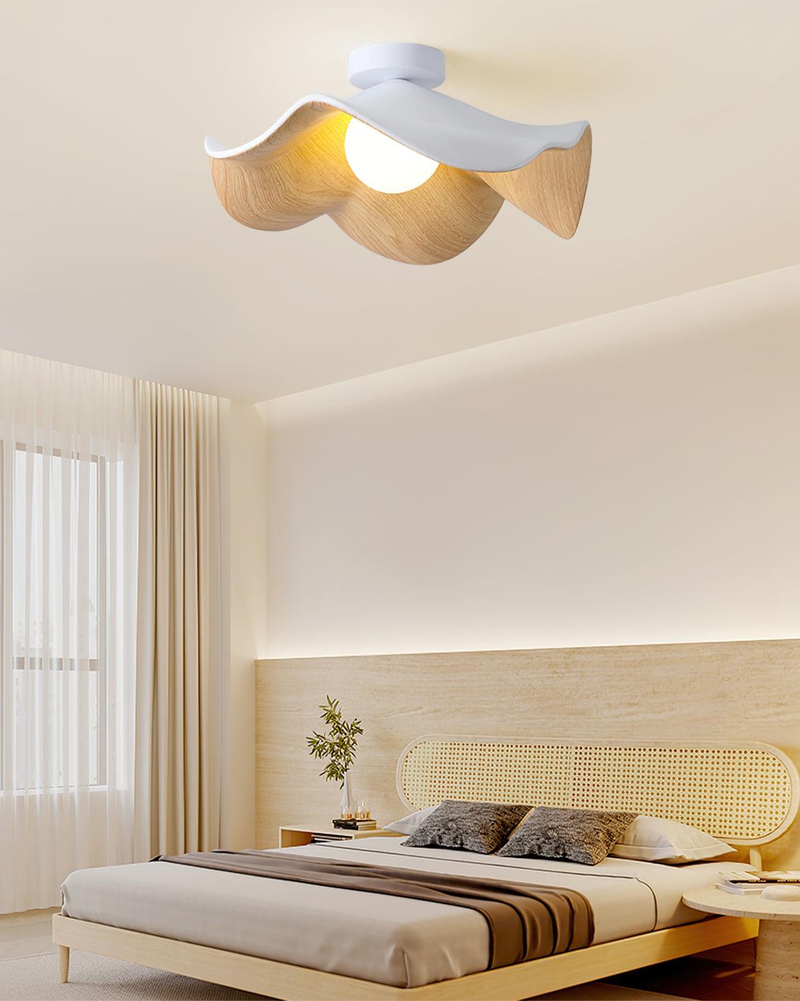 Solara Plafonnier Feuille de Lotus avec finition bois et blanc