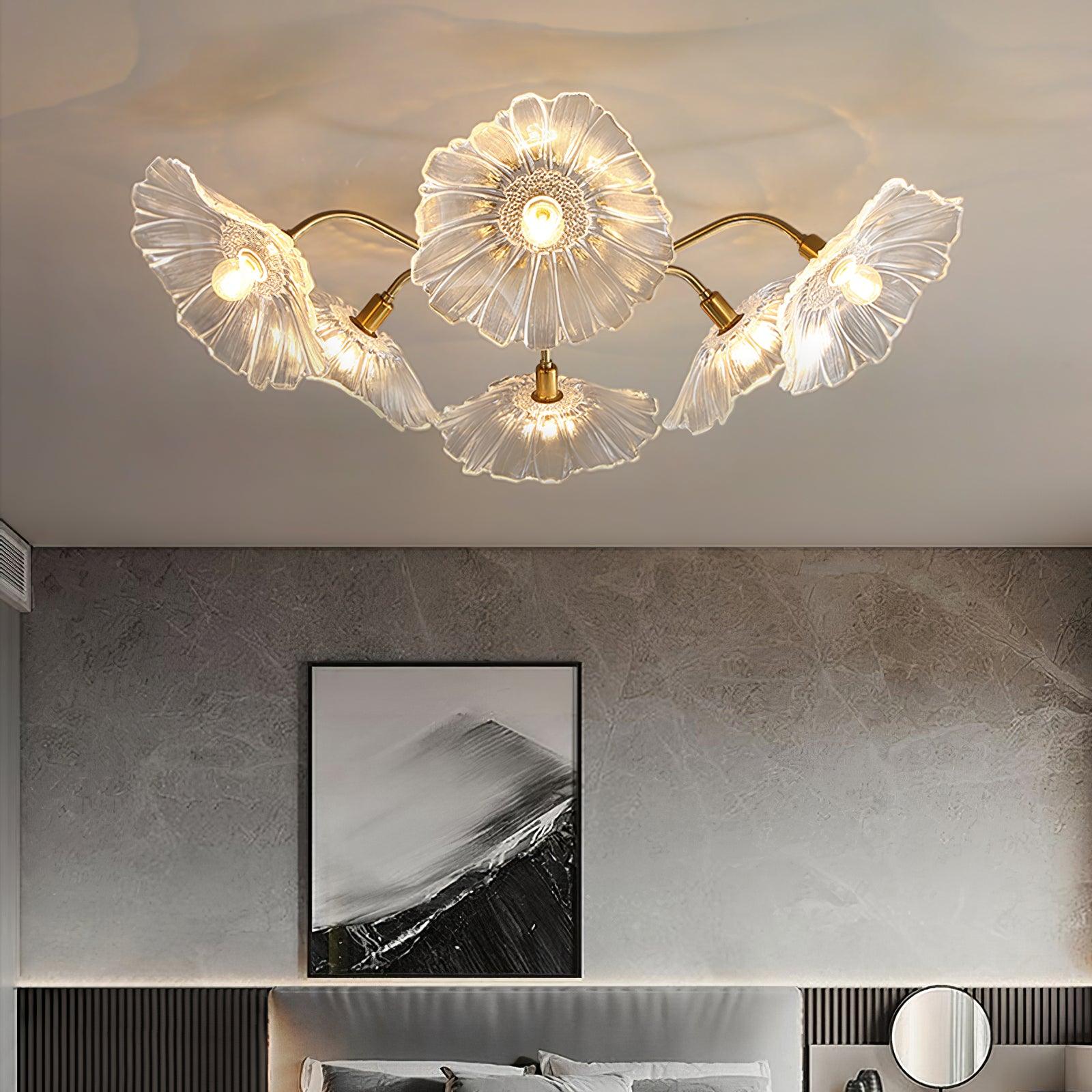 Solara Plafonnier en Verre Feuille avec Laiton Élégant