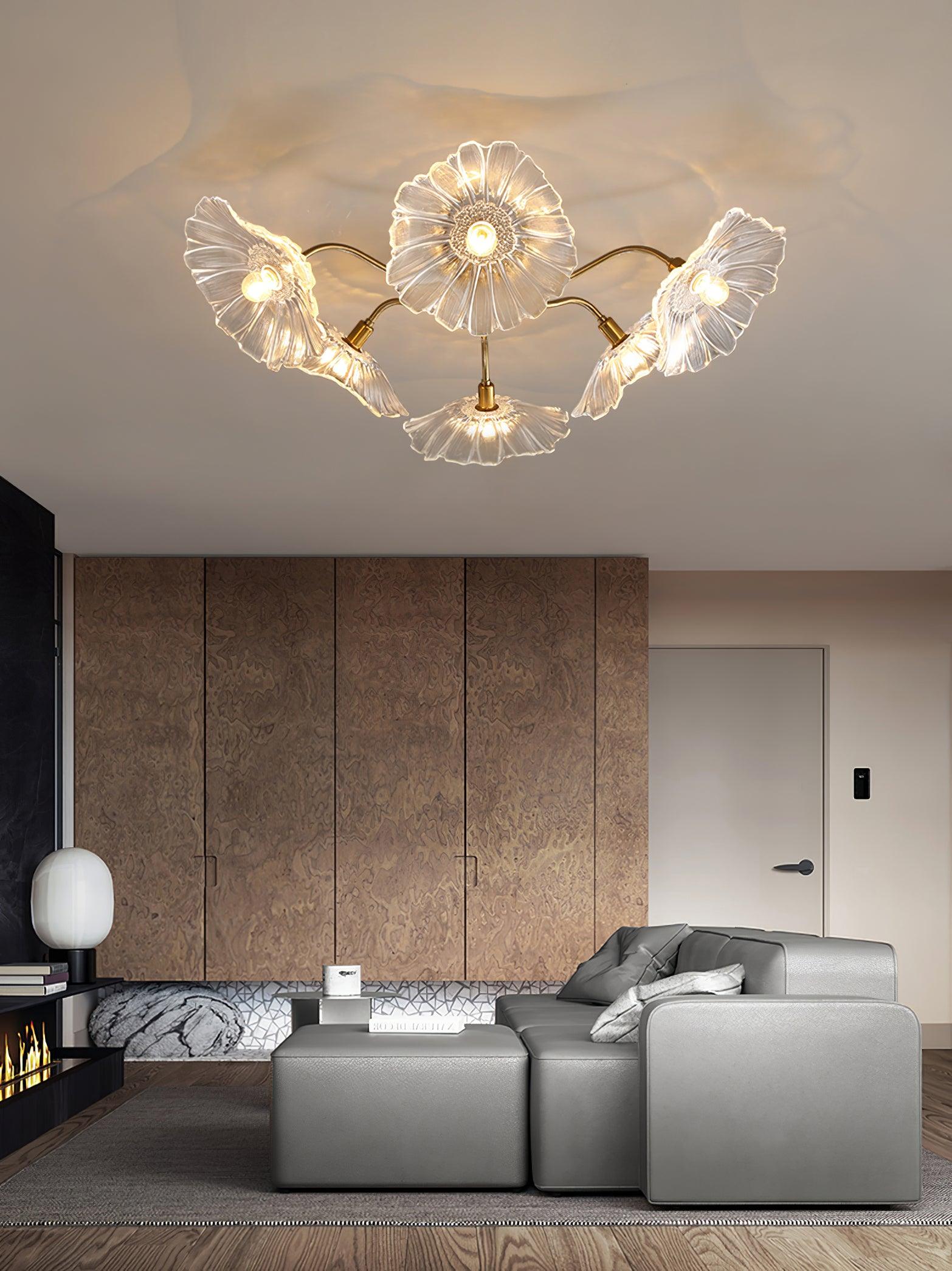 Solara Plafonnier en Verre Feuille avec Laiton Élégant