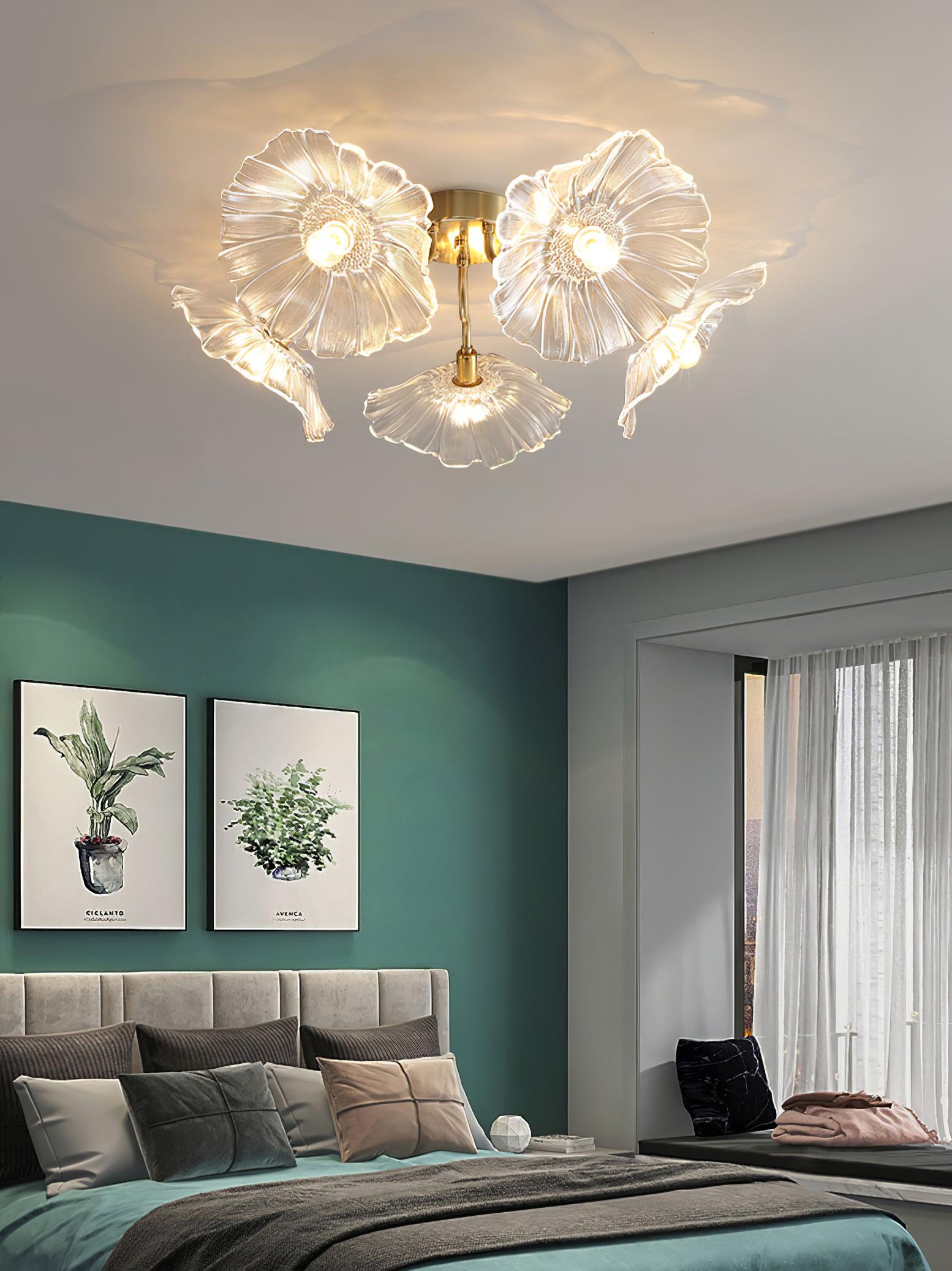 Solara Plafonnier en Verre Feuille avec Laiton Élégant