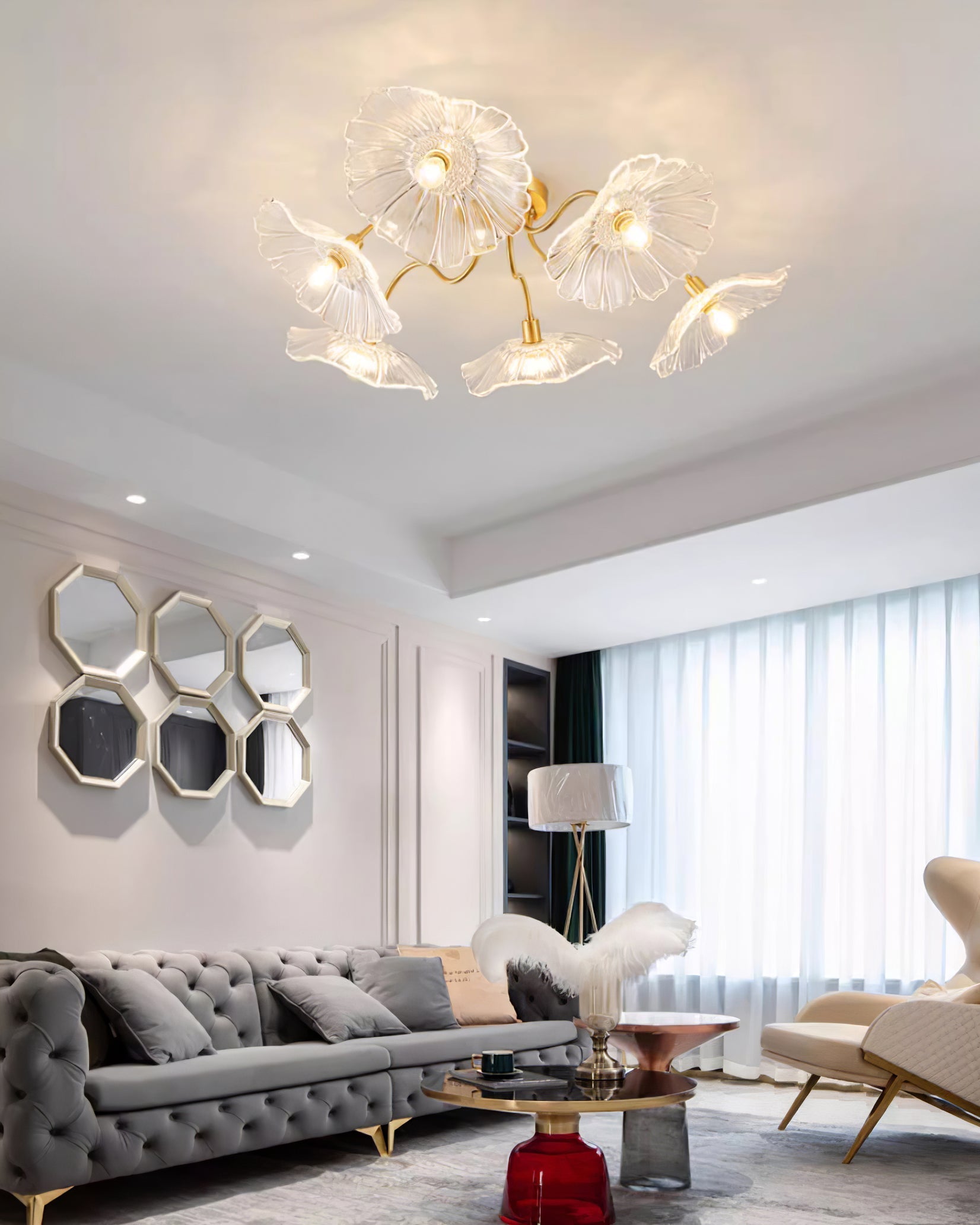 Solara Plafonnier en Verre Feuille avec Laiton Élégant