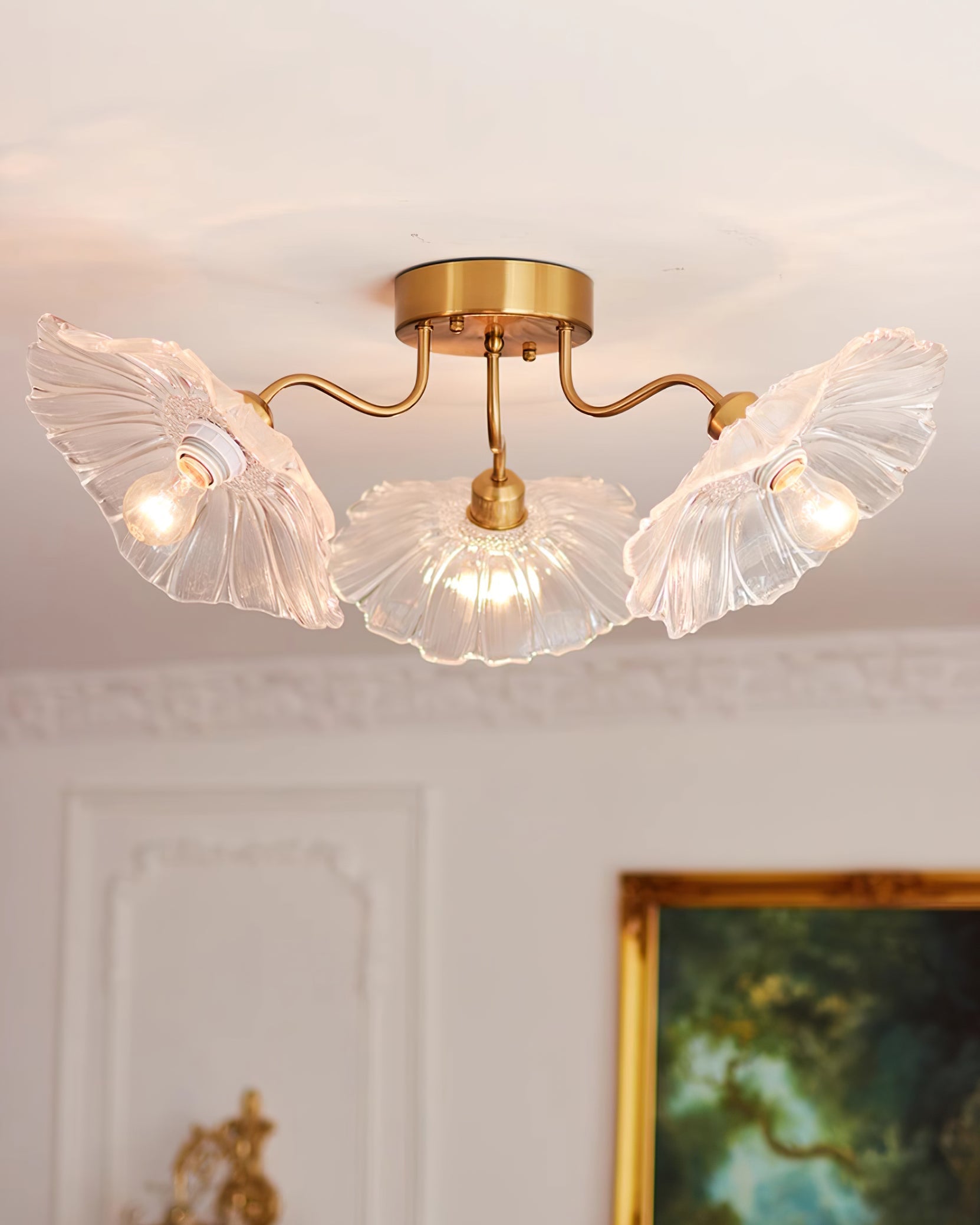 Solara Plafonnier en Verre Feuille avec Laiton Élégant