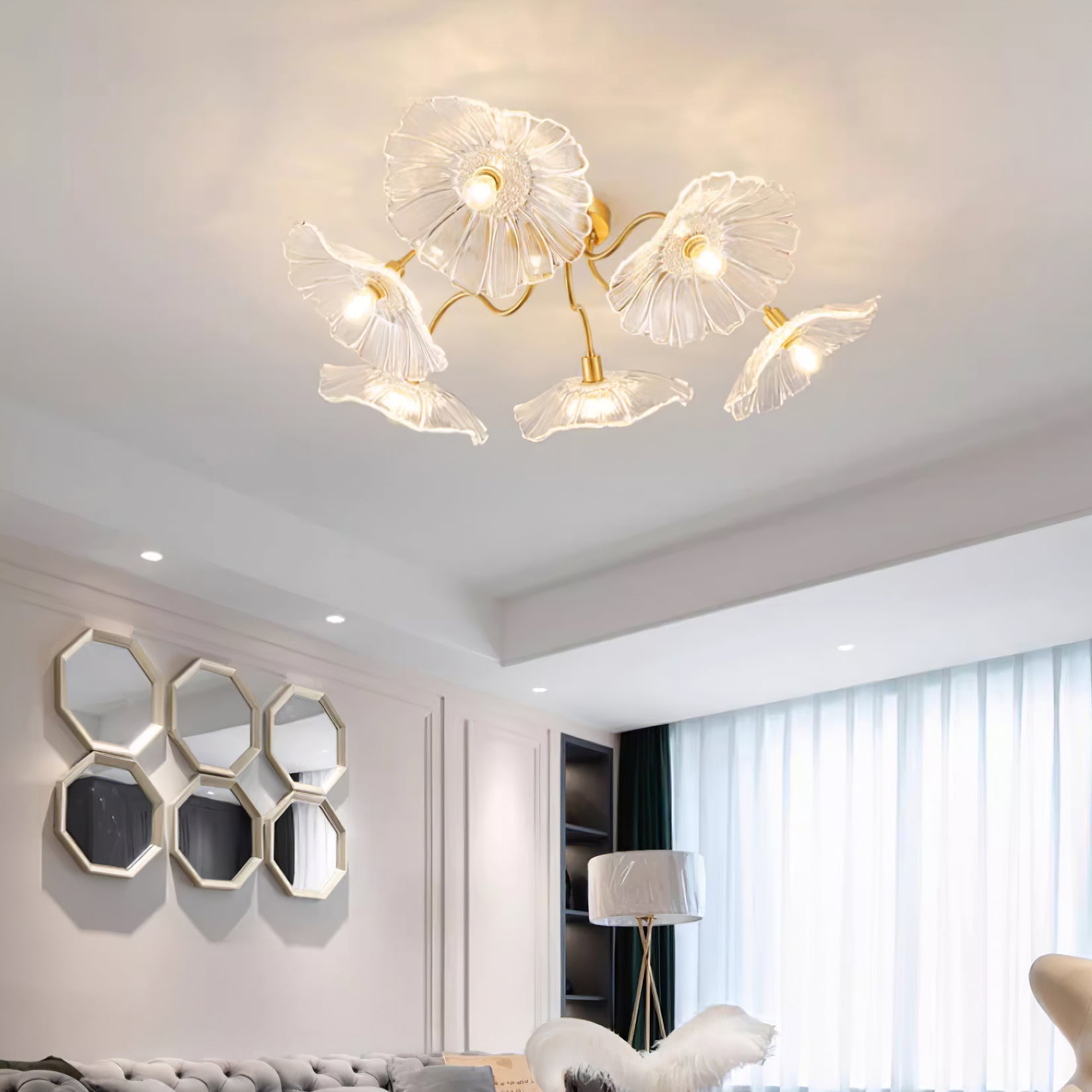 Solara Plafonnier en Verre Feuille avec Laiton Élégant