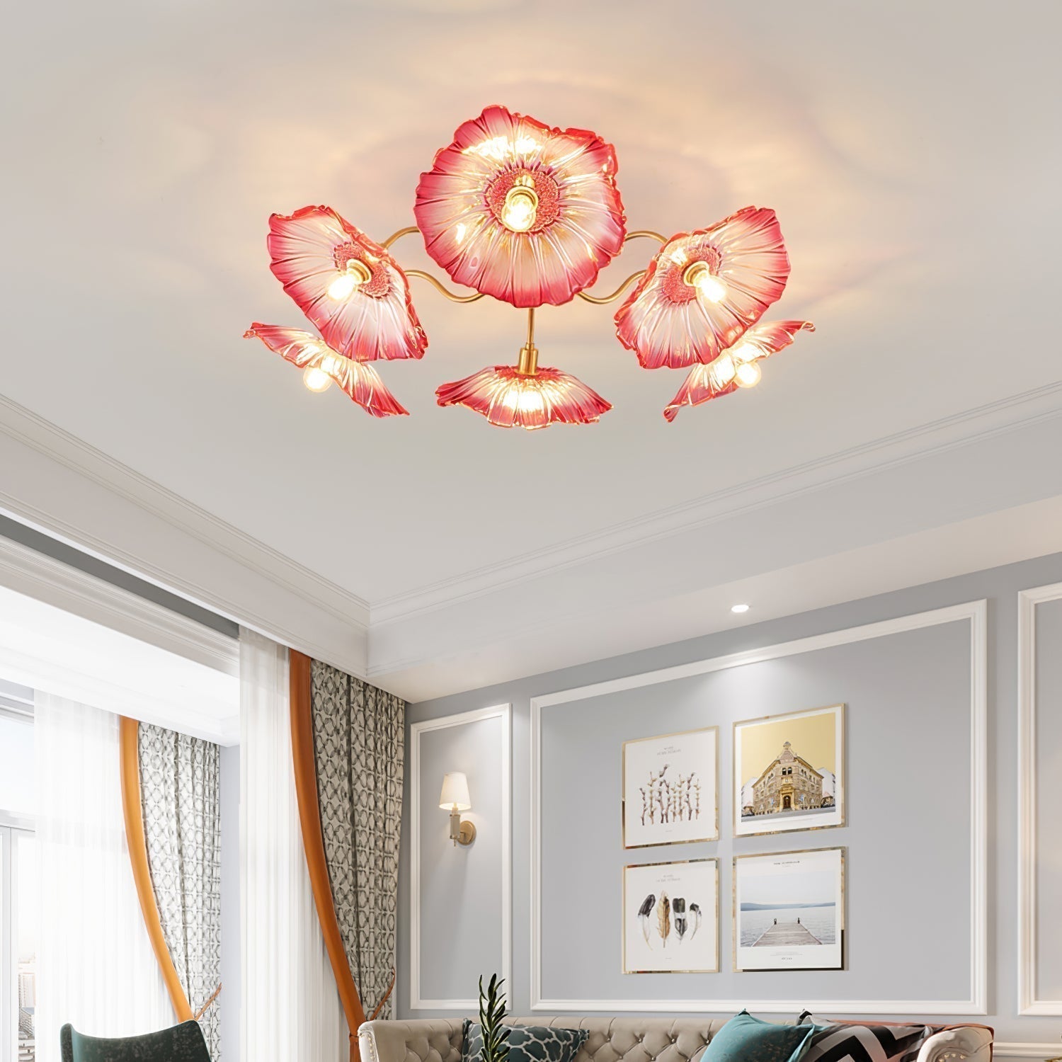 Solara Plafonnier en Verre Feuille avec Laiton Élégant