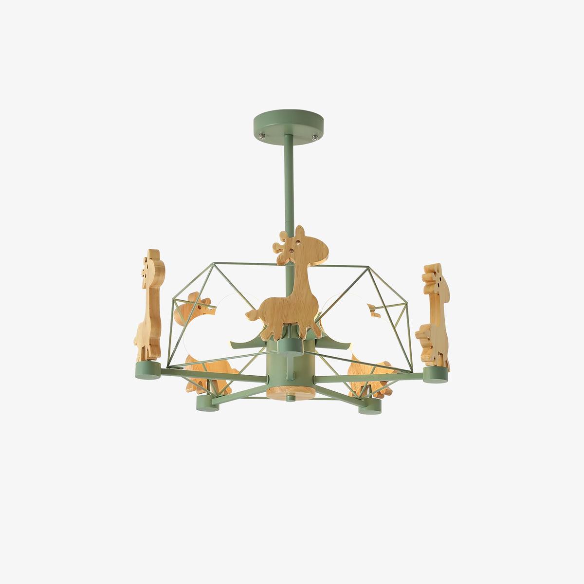 Lustra Lustre Joli Cerf en Bois Vert & Rose