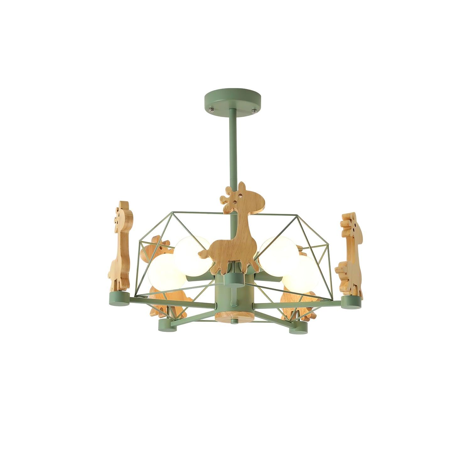 Lustra Lustre Joli Cerf en Bois Vert & Rose