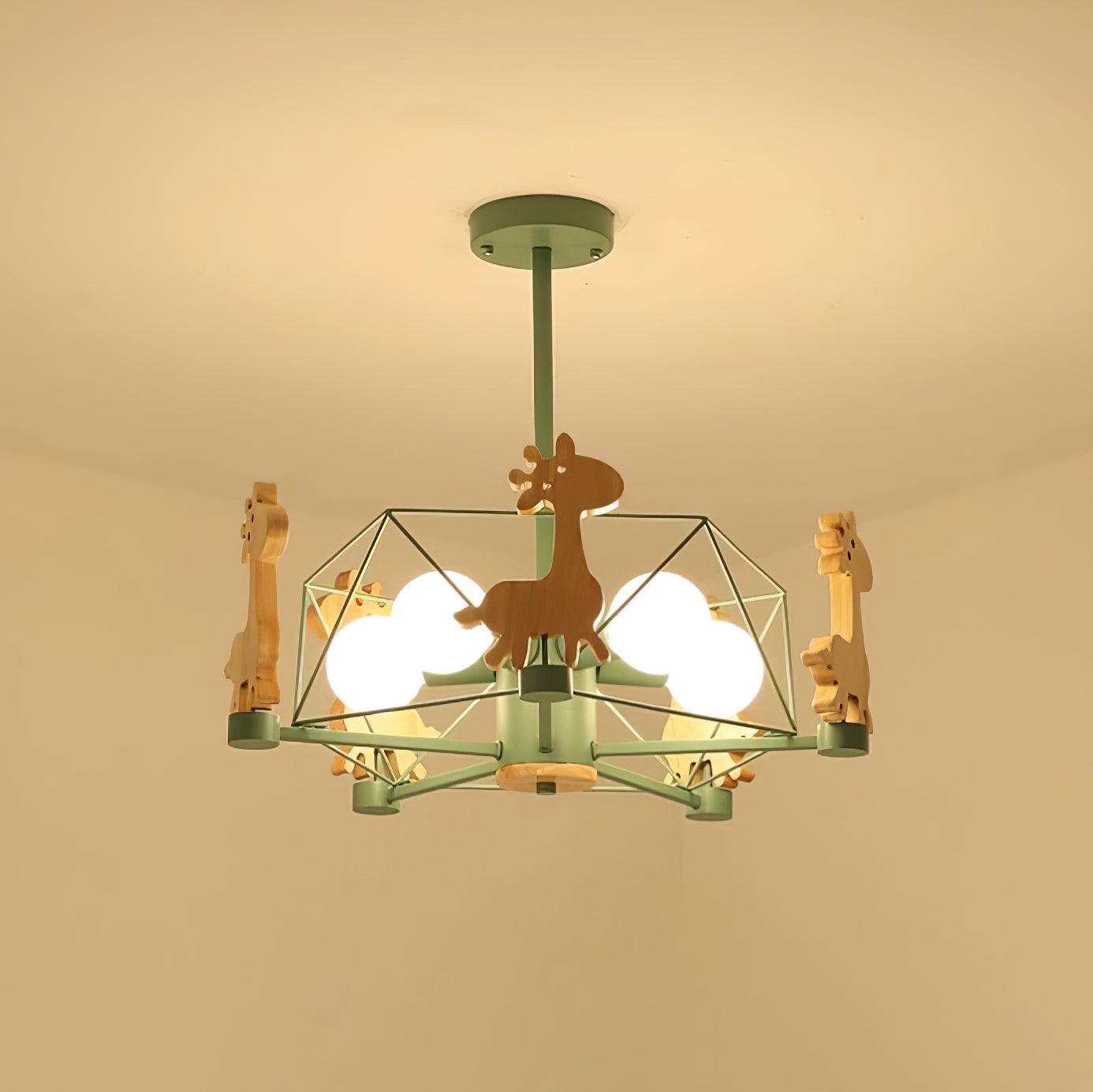 Lustra Lustre Joli Cerf en Bois Vert & Rose