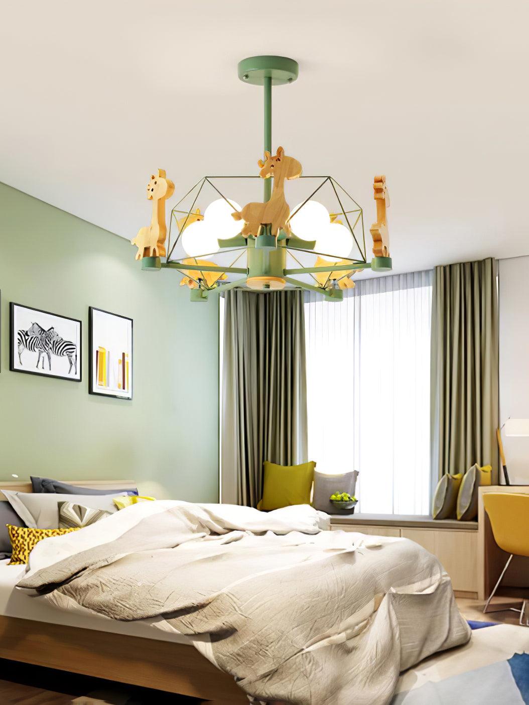 Lustra Lustre Joli Cerf en Bois Vert & Rose