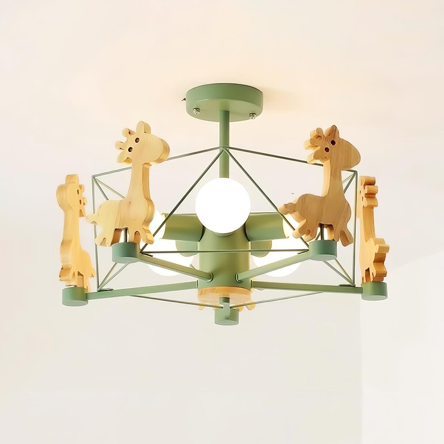 Lustra Lustre Joli Cerf en Bois Vert & Rose