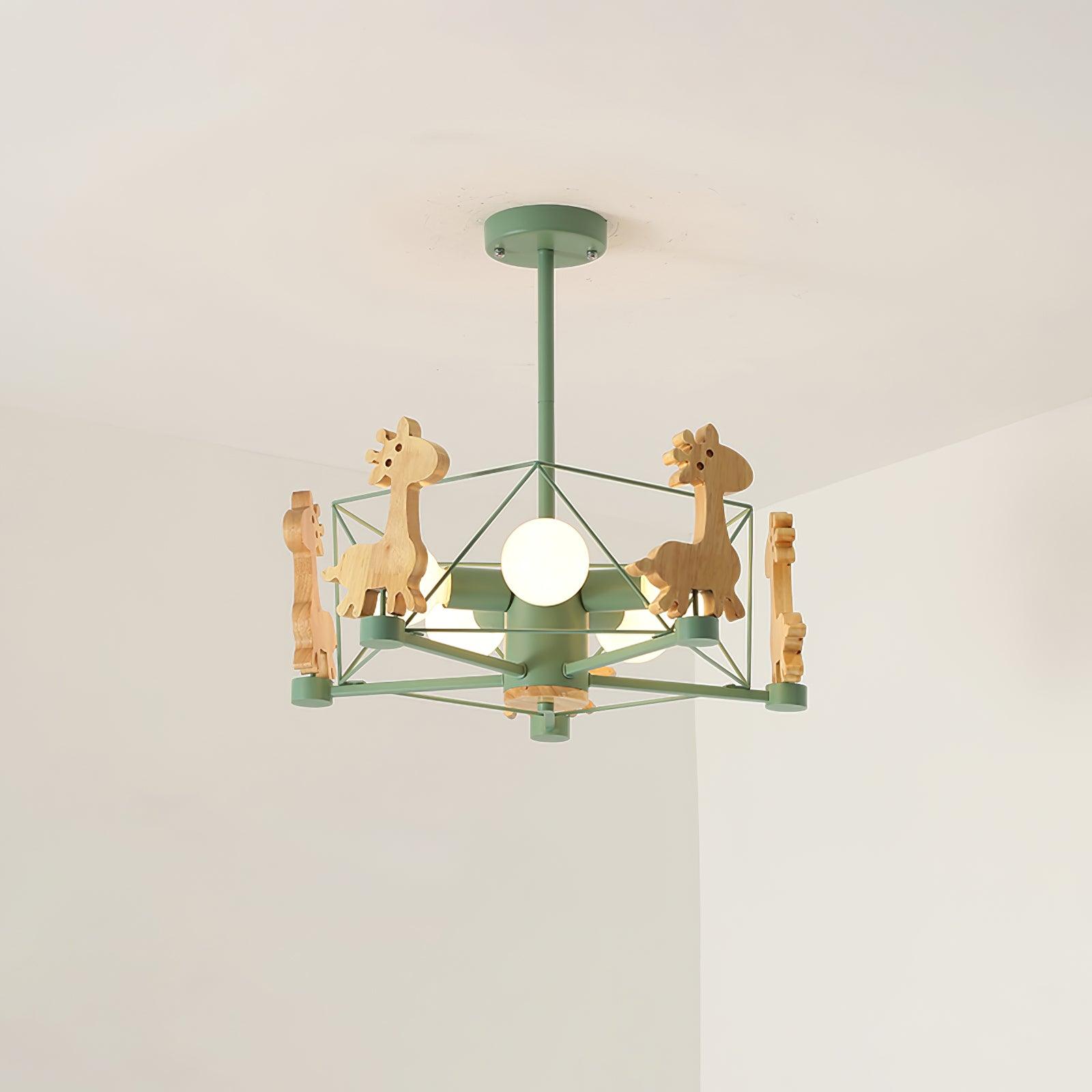 Lustra Lustre Joli Cerf en Bois Vert & Rose