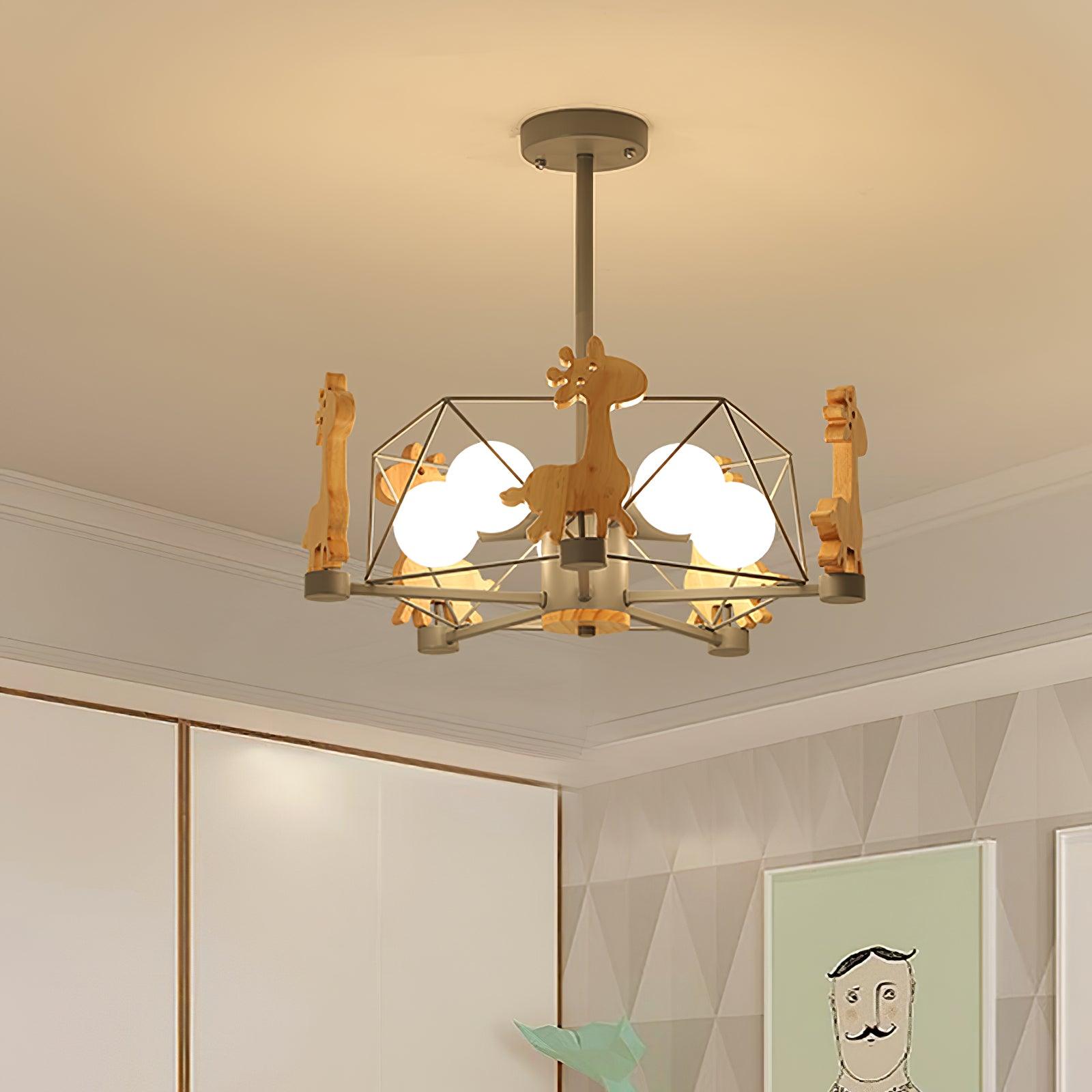 Lustra Lustre Joli Cerf en Bois Vert & Rose