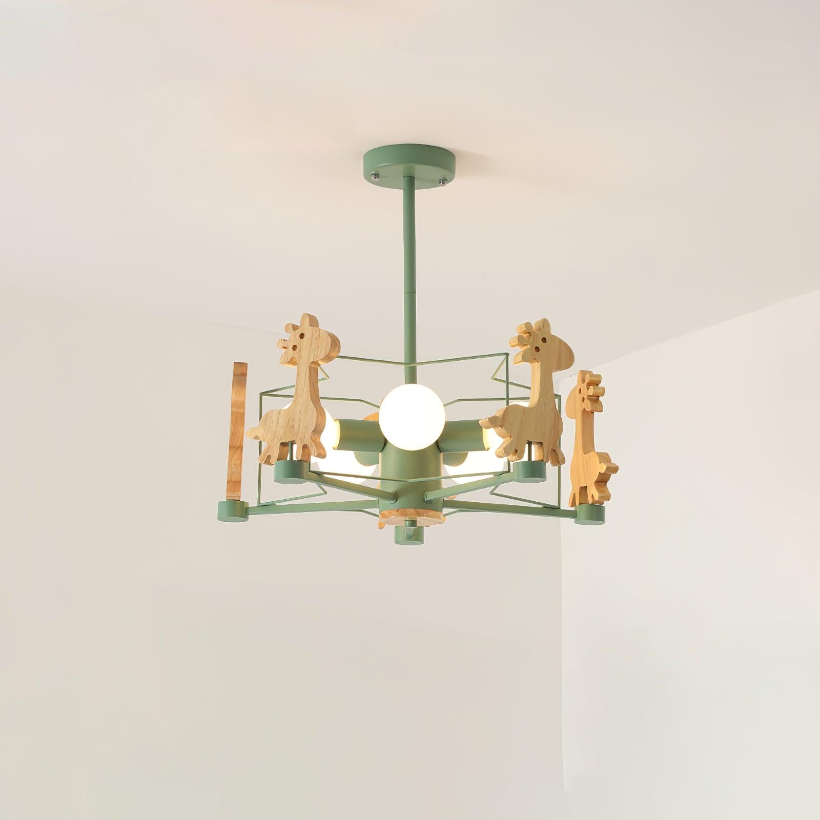 Lustra Lustre Joli Cerf en Bois Vert & Rose