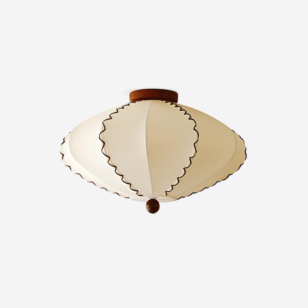 Twirlen Plafonnier en tissu beige avec accents en bois de noyer Artistique
