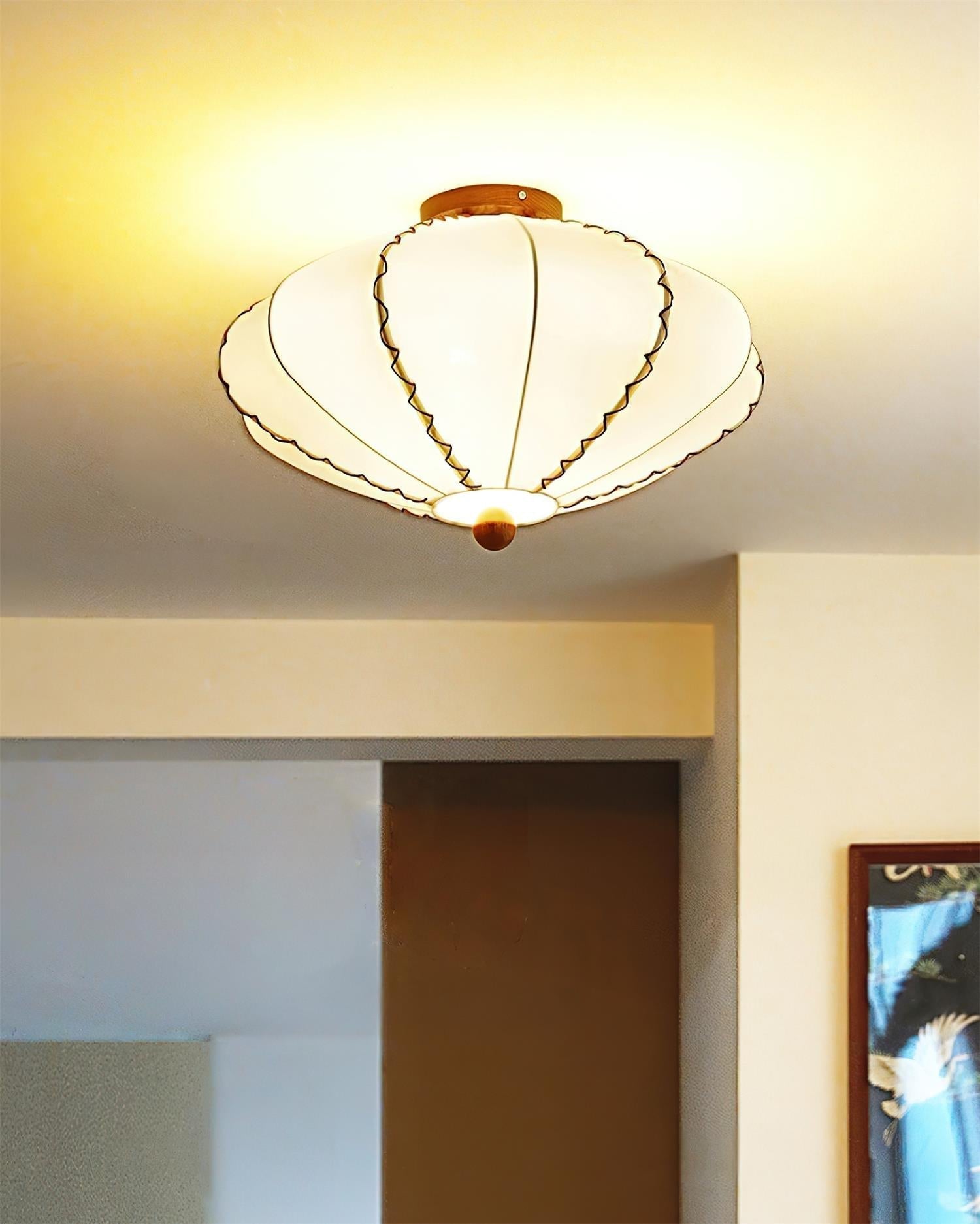 Twirlen Plafonnier en tissu beige avec accents en bois de noyer Artistique