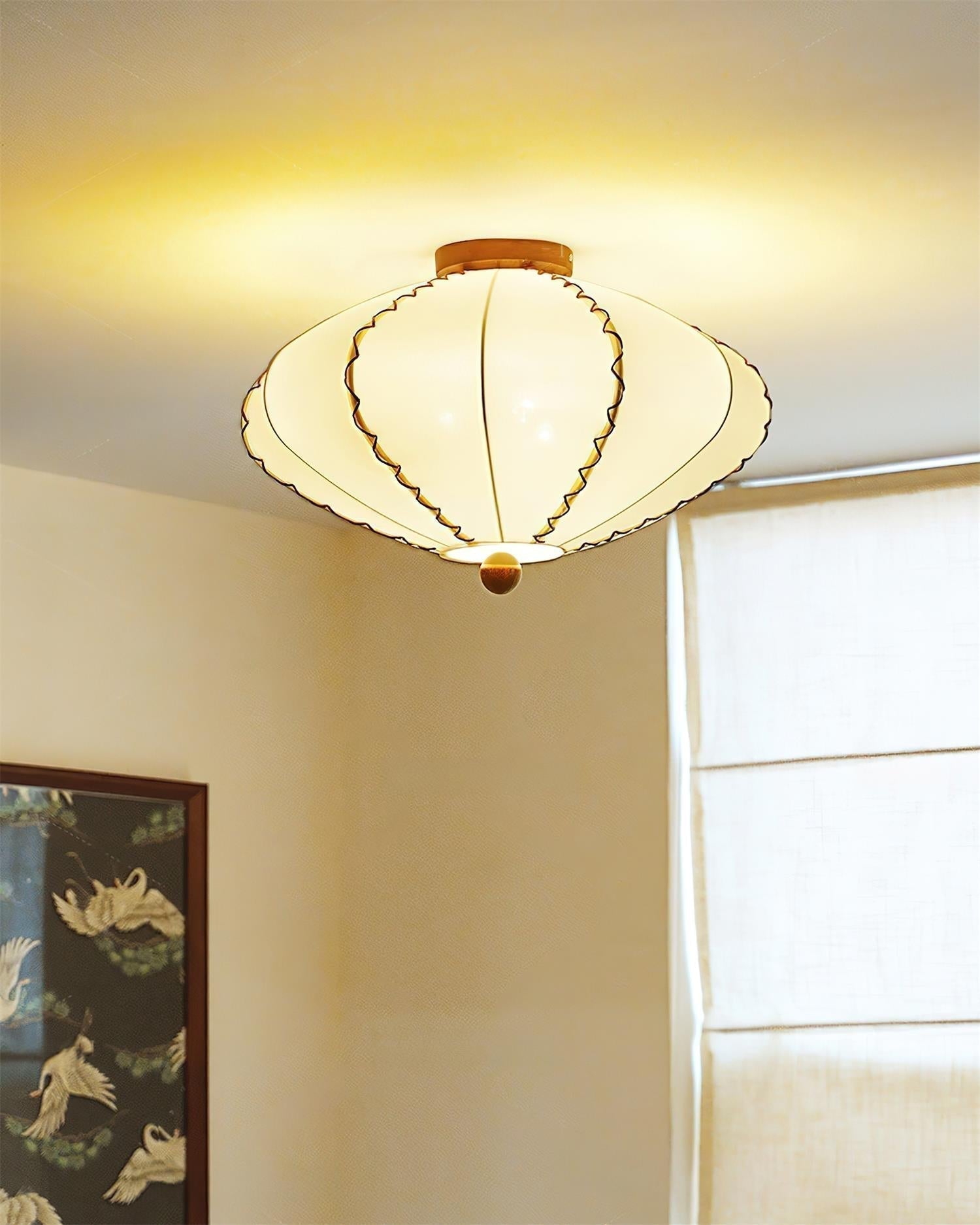 Twirlen Plafonnier en tissu beige avec accents en bois de noyer Artistique