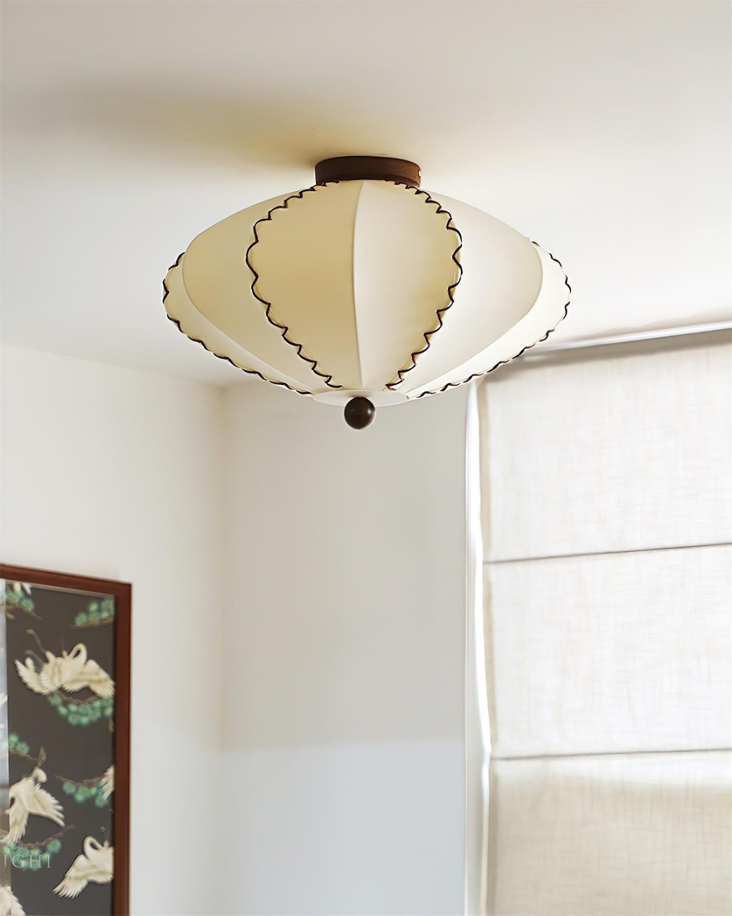 Twirlen Plafonnier en tissu beige avec accents en bois de noyer Artistique