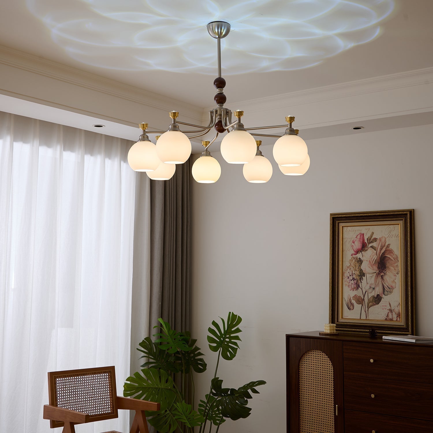 Eursoria Lustre Bois Verre Art Orb Traditionnel