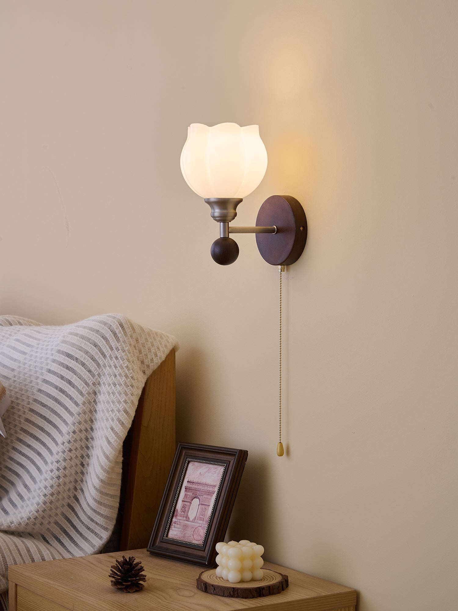 Lucille Applique Murale en Verre Art Classique et Bois
