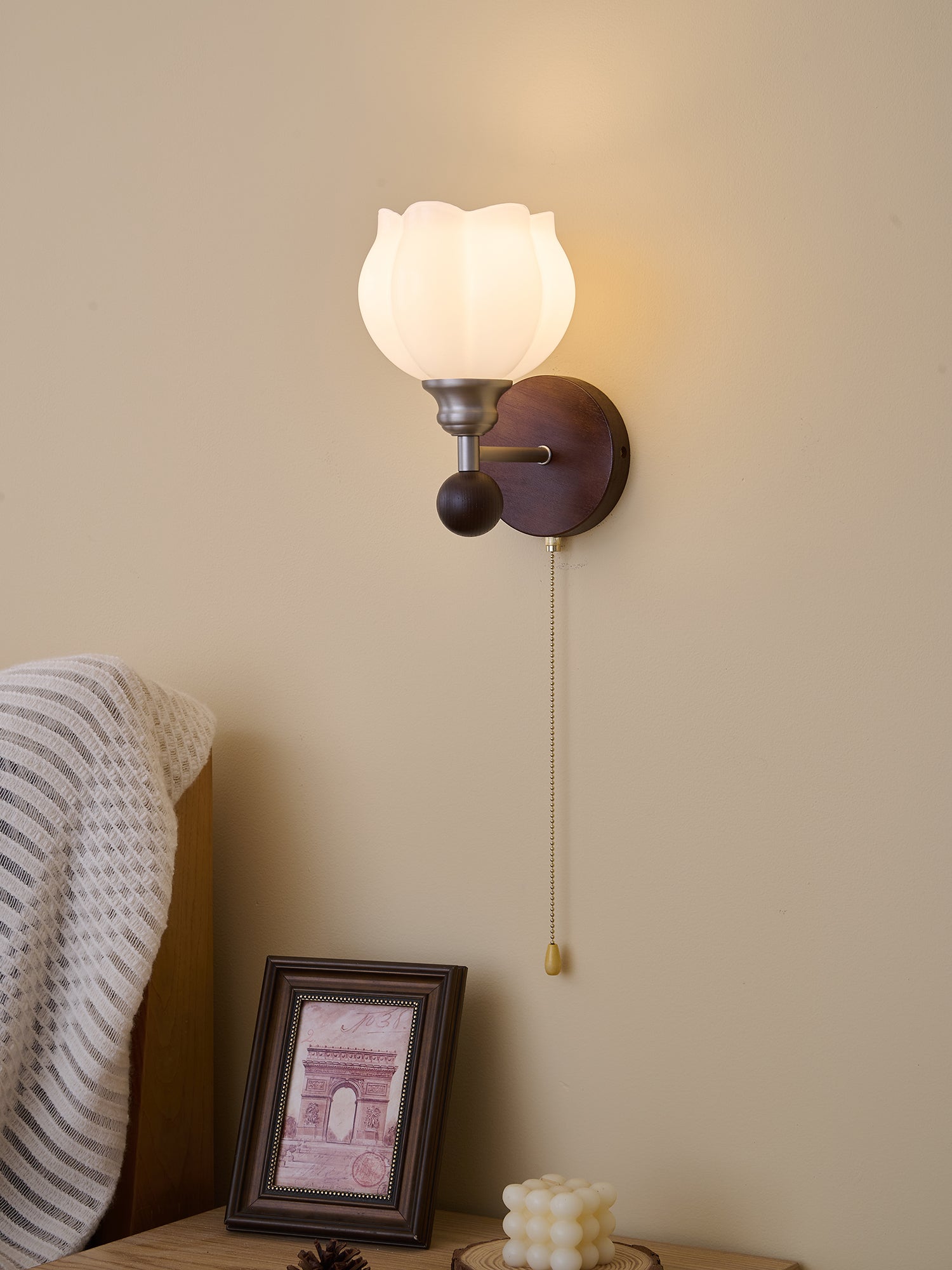 Lucille Applique Murale en Verre Art Classique et Bois