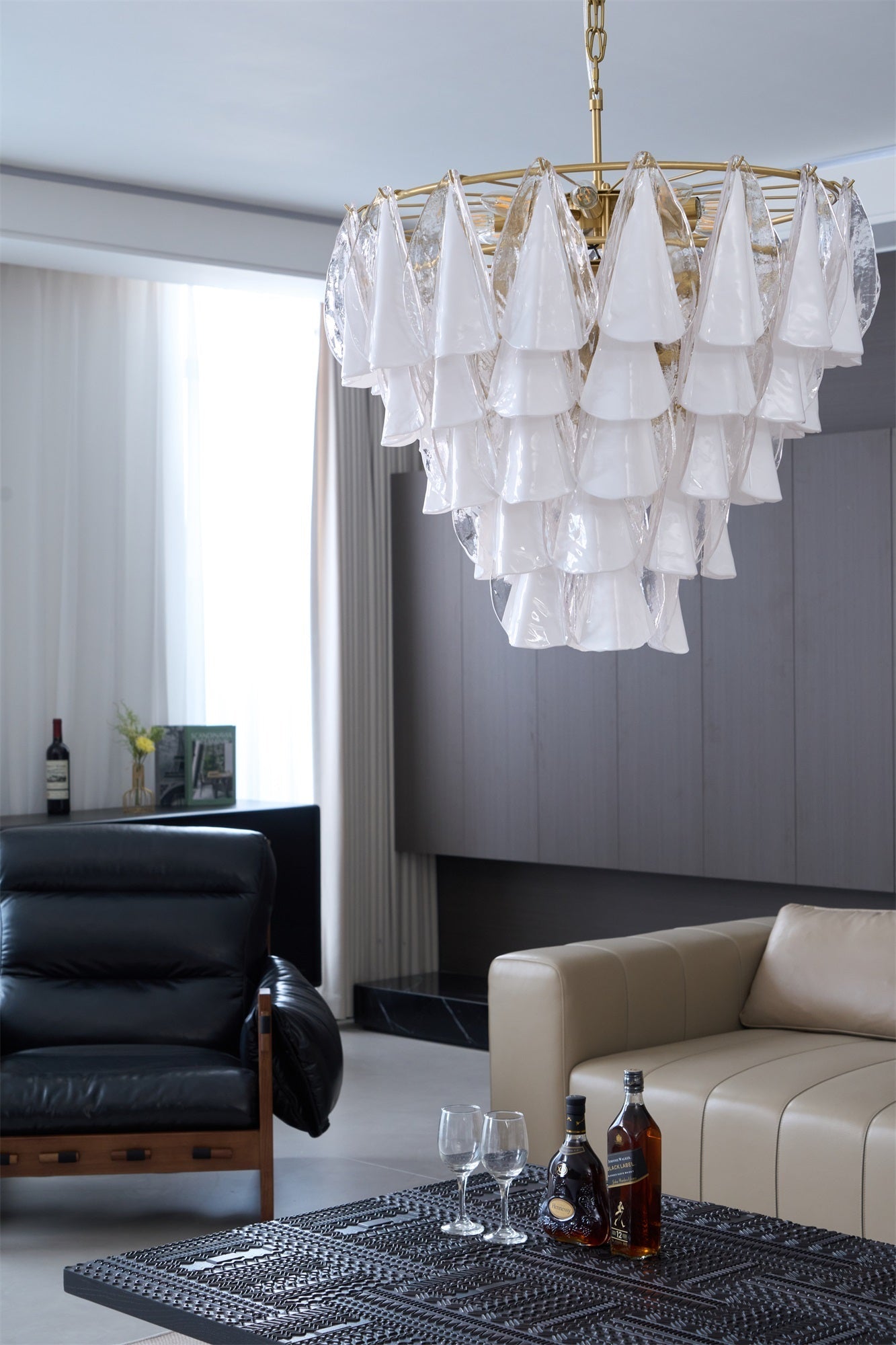 Aurora Lustre Blanc Feuille Verre Superposé Moderne