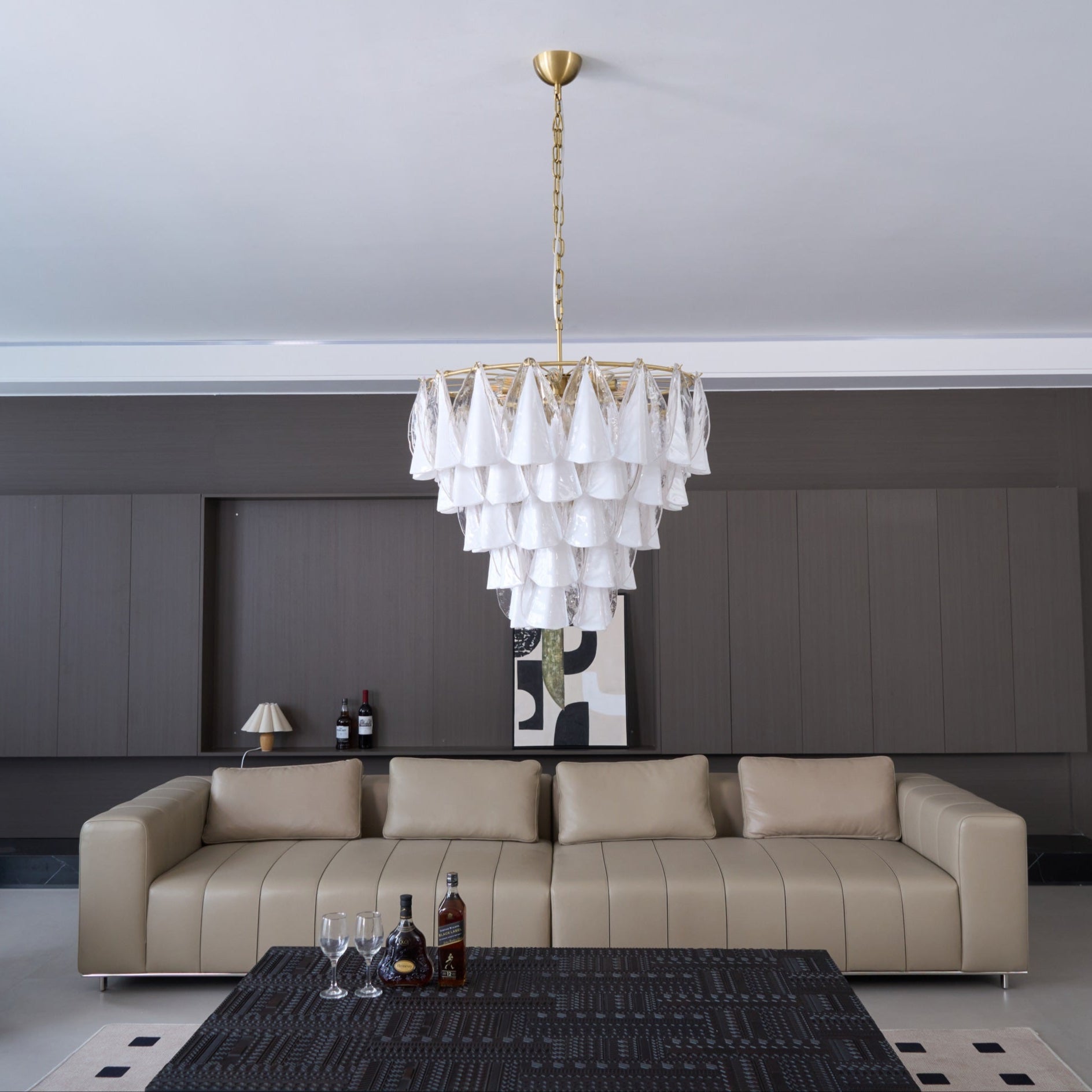 Aurora Lustre Blanc Feuille Verre Superposé Moderne