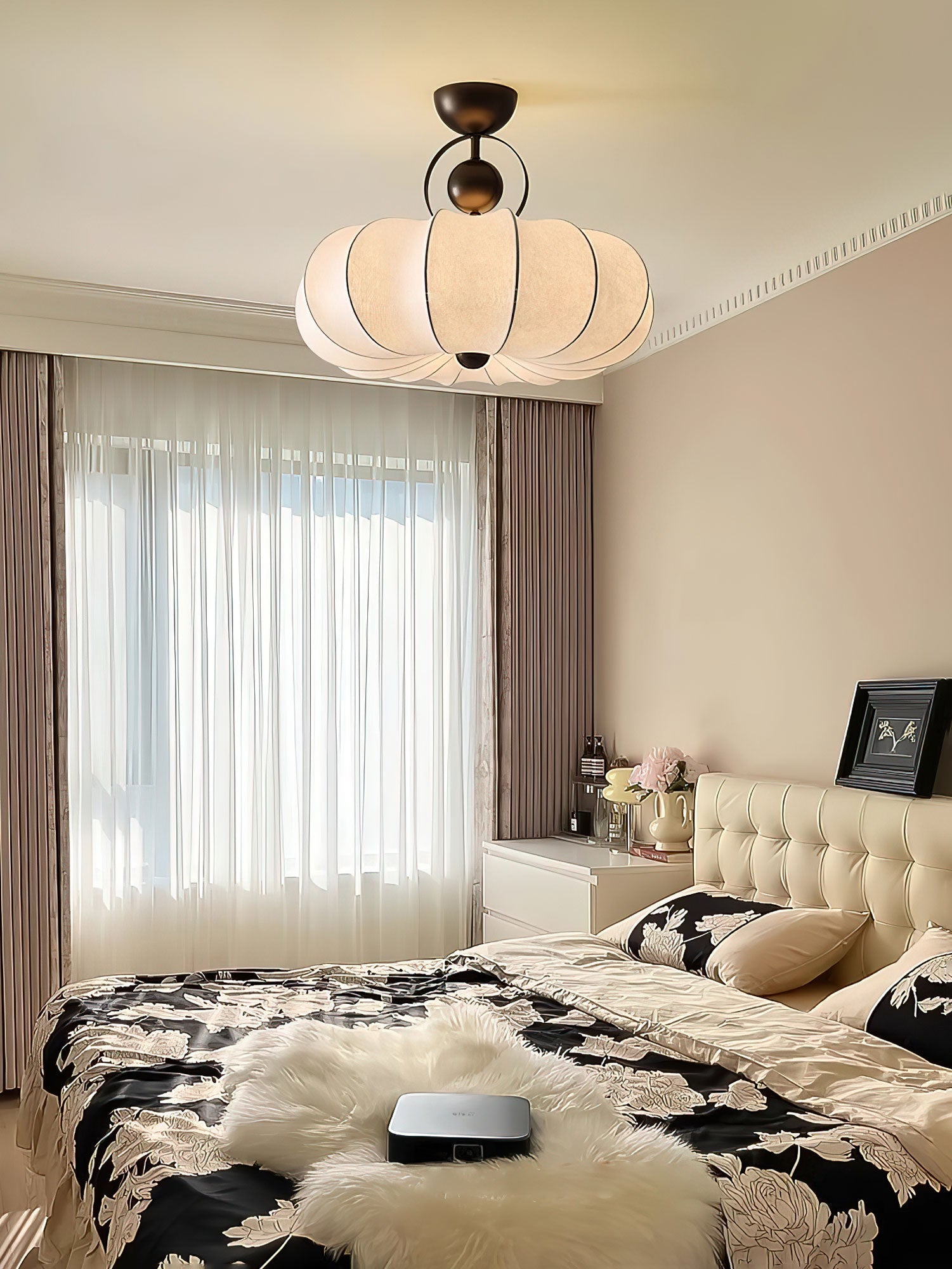 Yunshui Pétale Tissu Bronze Suspension Lumière