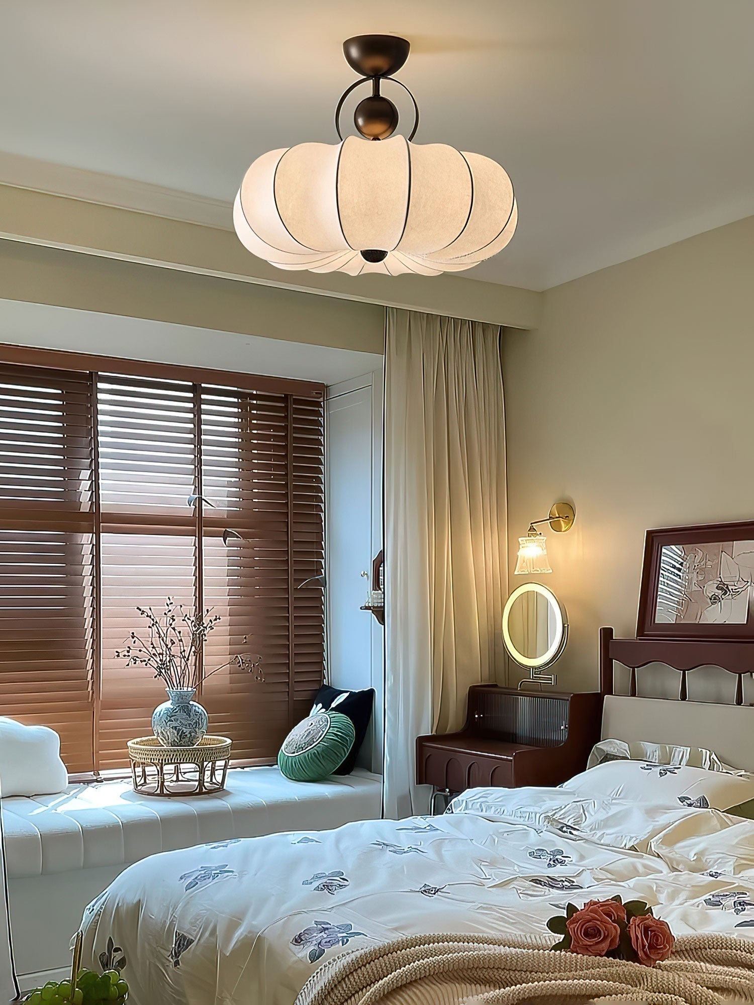 Yunshui Pétale Tissu Bronze Suspension Lumière