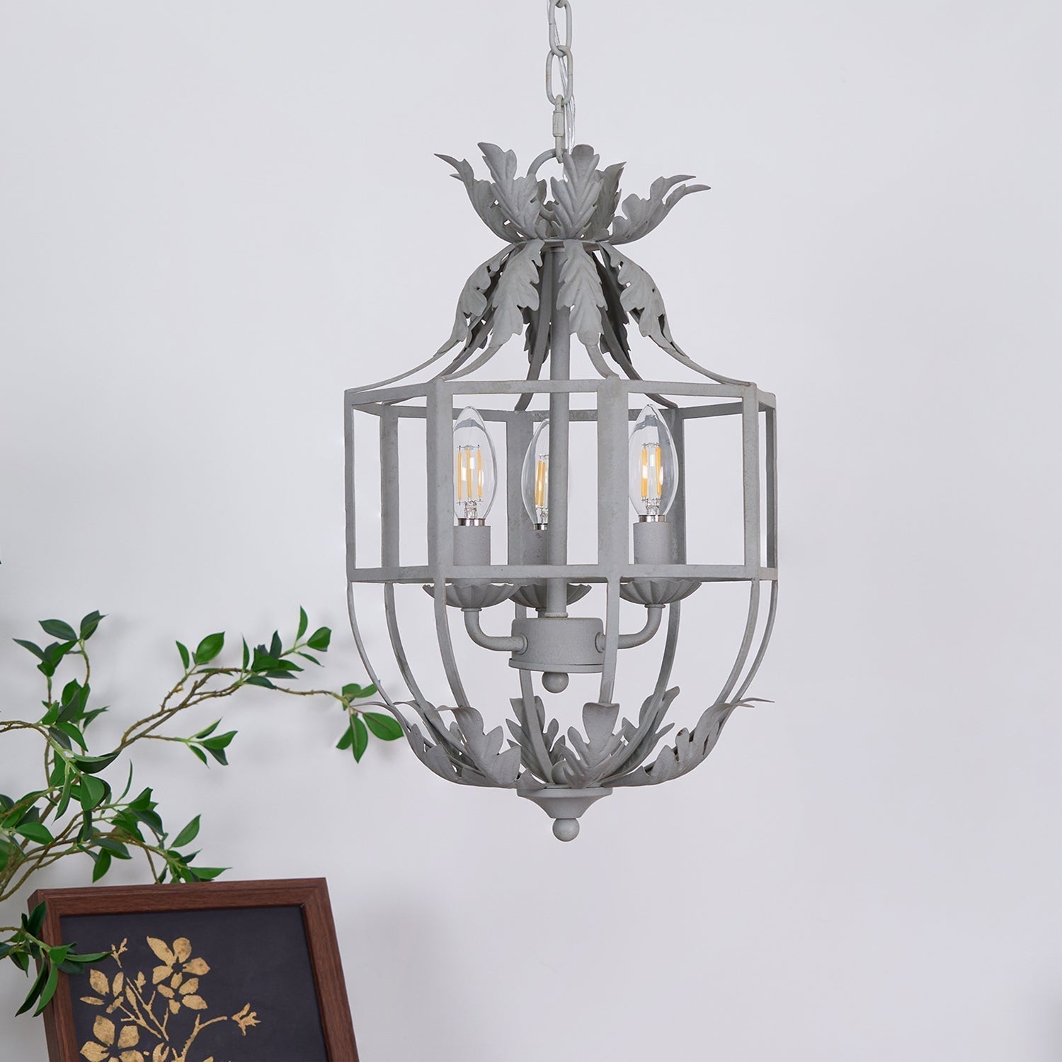 Lustra Lustre Rétro Cage Grise Bougie