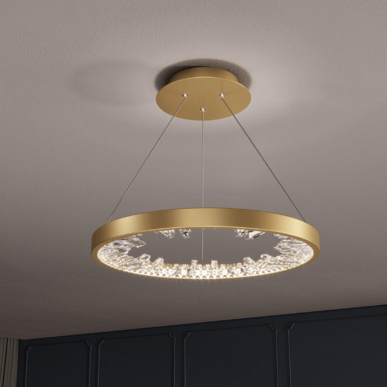 Lustra Lustre Cercle Cristal Anneau Doré Élégant