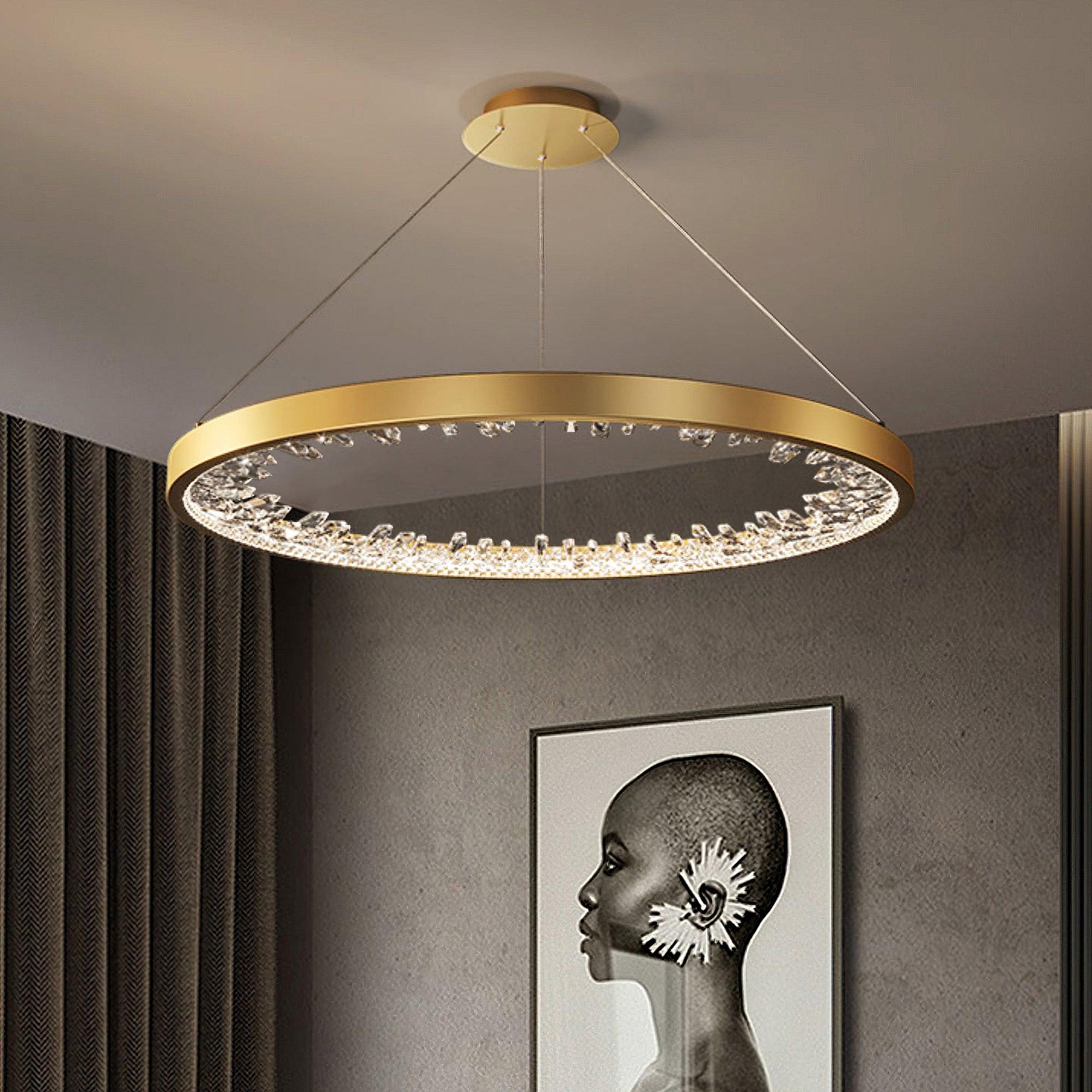 Lustra Lustre Cercle Cristal Anneau Doré Élégant