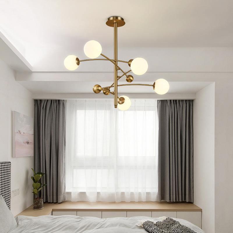 Lustra Lustre en Laiton avec Poutre Verticale et Globe