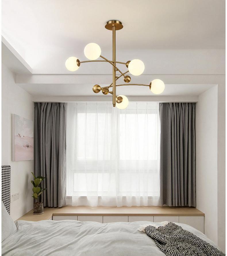 Lustra Lustre en Laiton avec Poutre Verticale et Globe