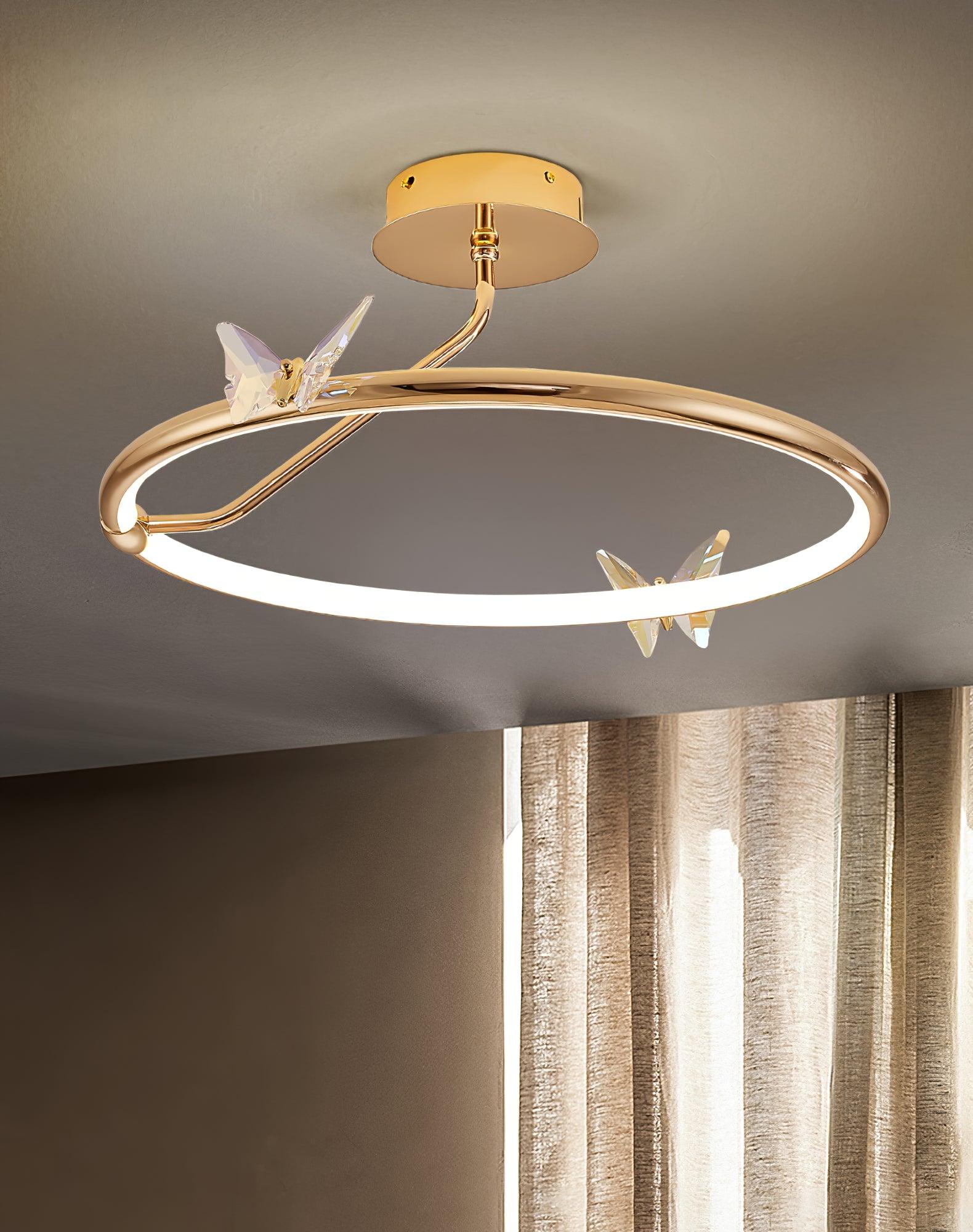 Solara Plafonnier Papillon avec Accents en Cristal et Anneau LED
