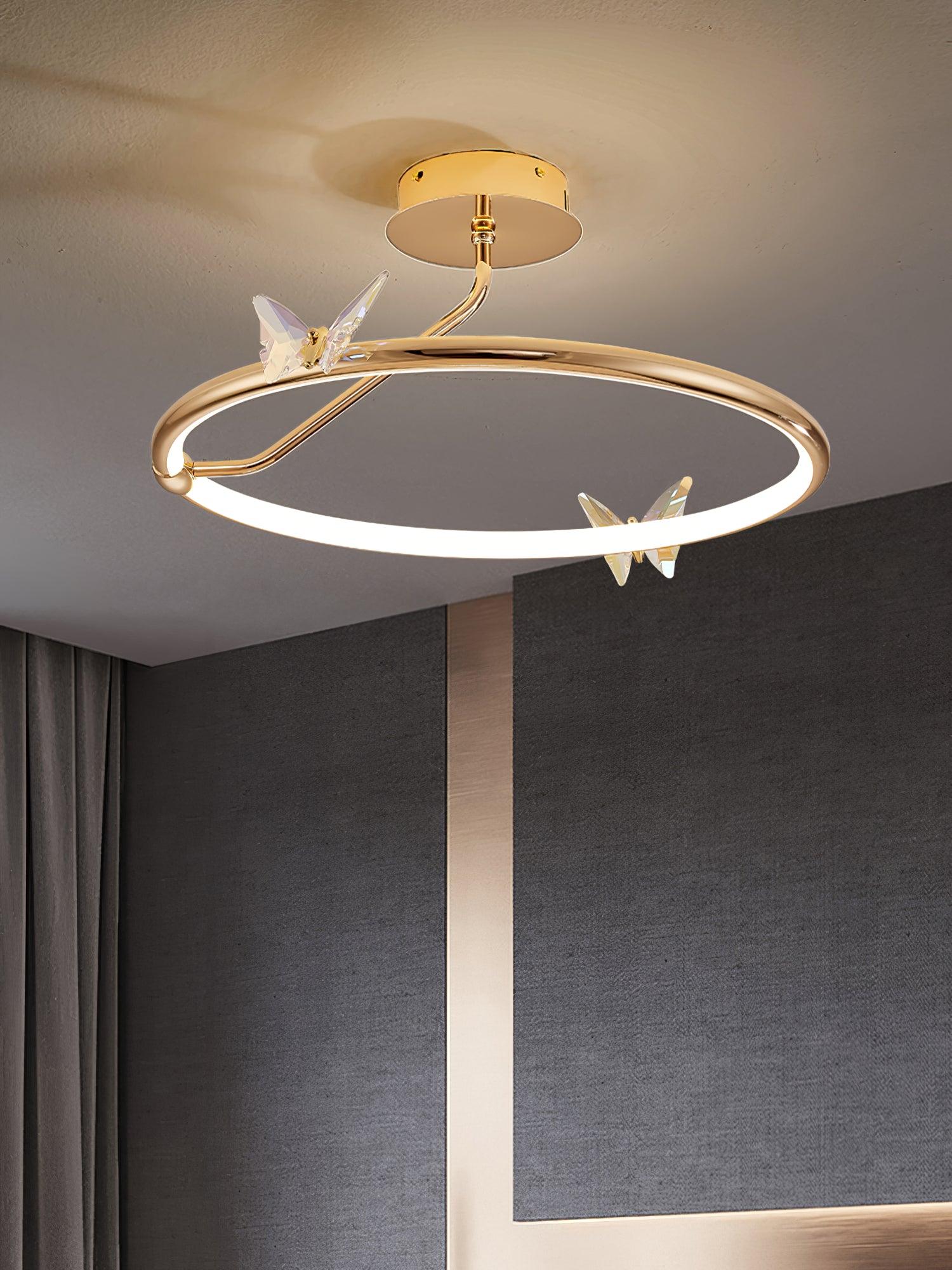 Solara Plafonnier Papillon avec Accents en Cristal et Anneau LED