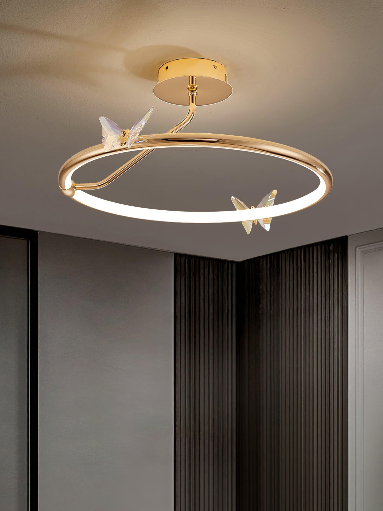 Solara Plafonnier Papillon avec Accents en Cristal et Anneau LED