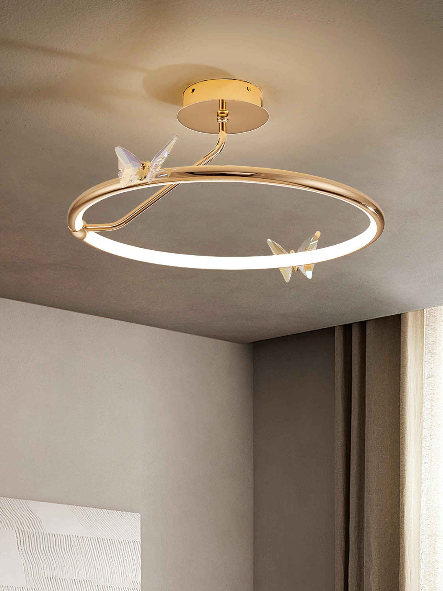 Solara Plafonnier Papillon avec Accents en Cristal et Anneau LED