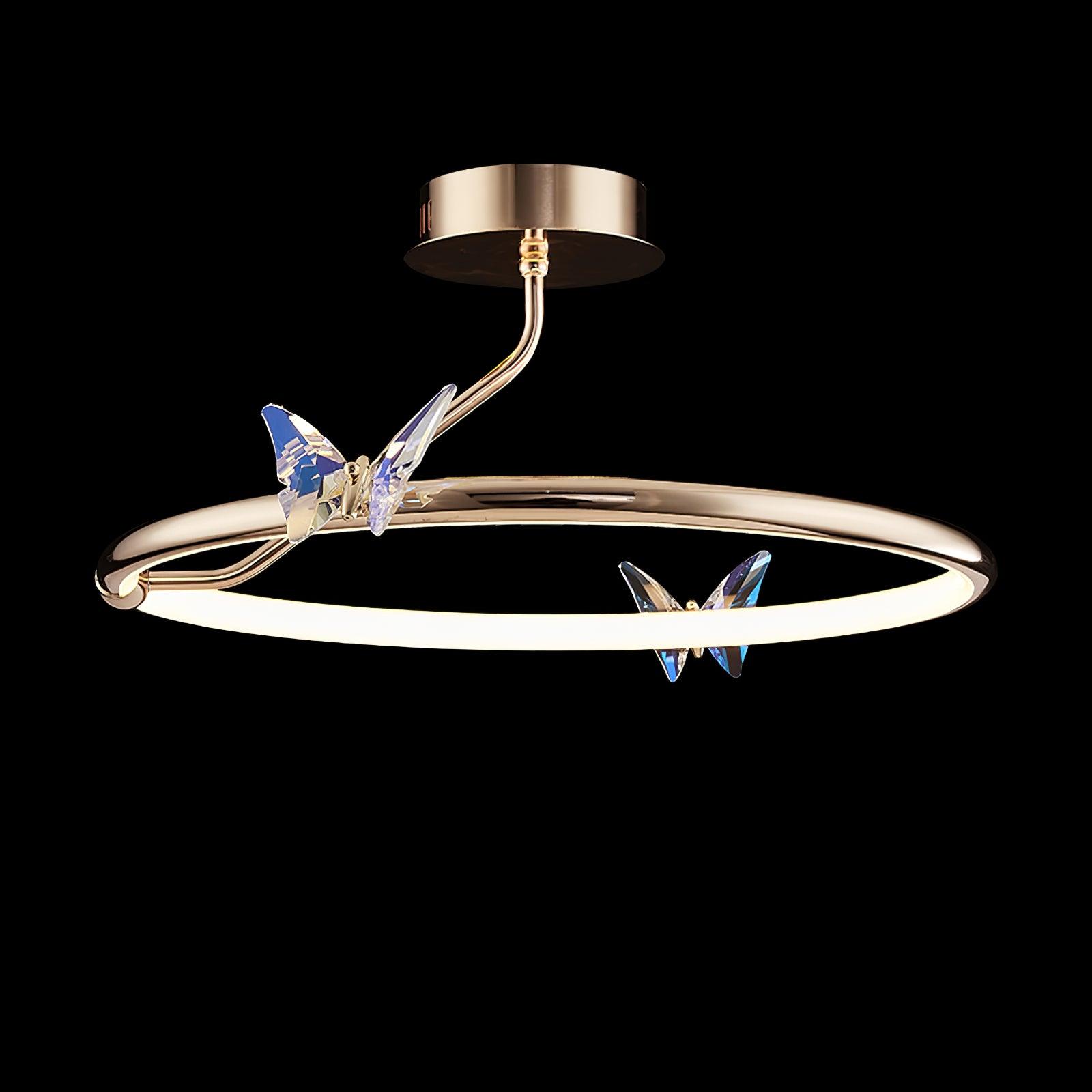 Solara Plafonnier Papillon avec Accents en Cristal et Anneau LED