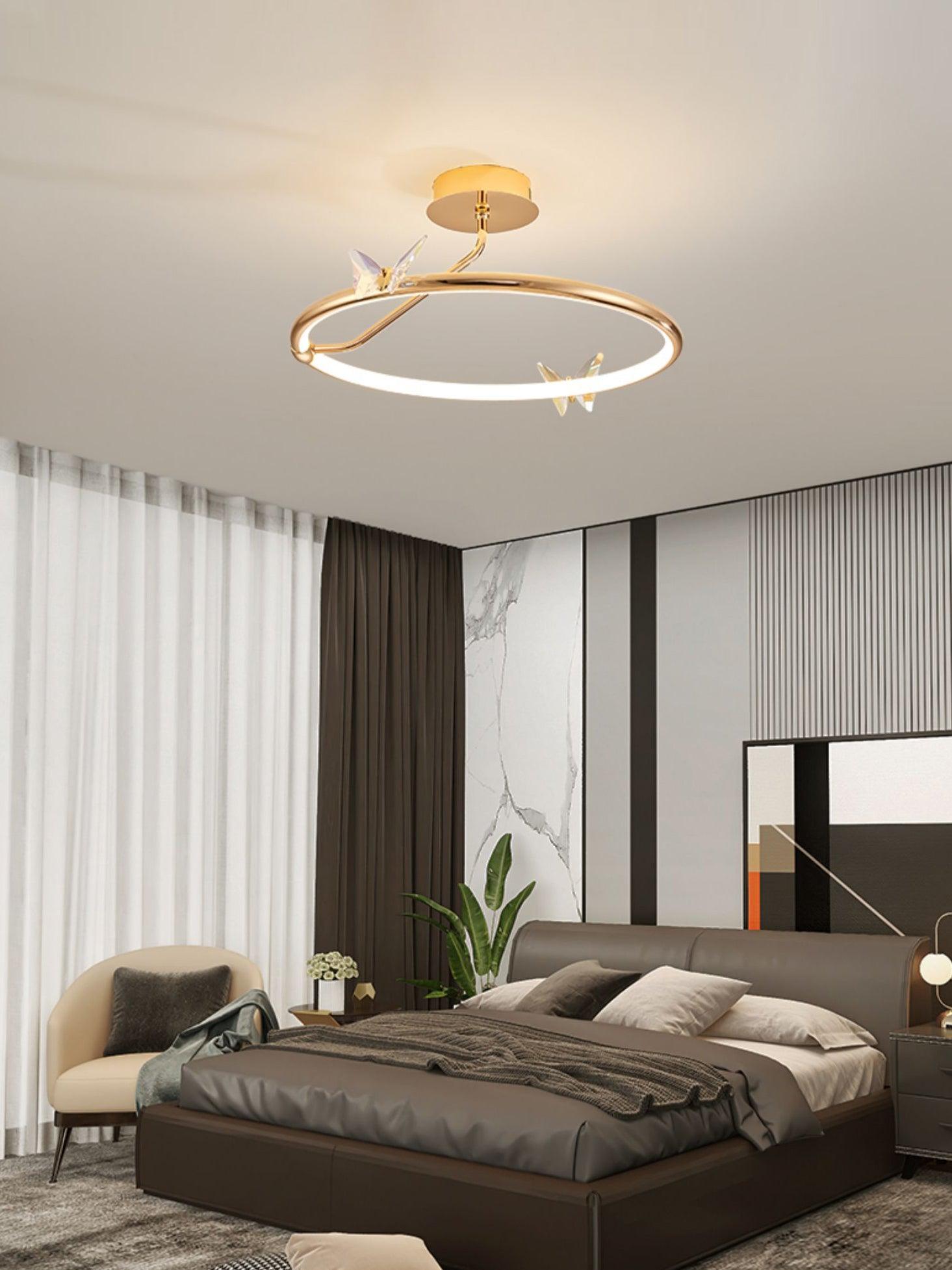 Solara Plafonnier Papillon avec Accents en Cristal et Anneau LED