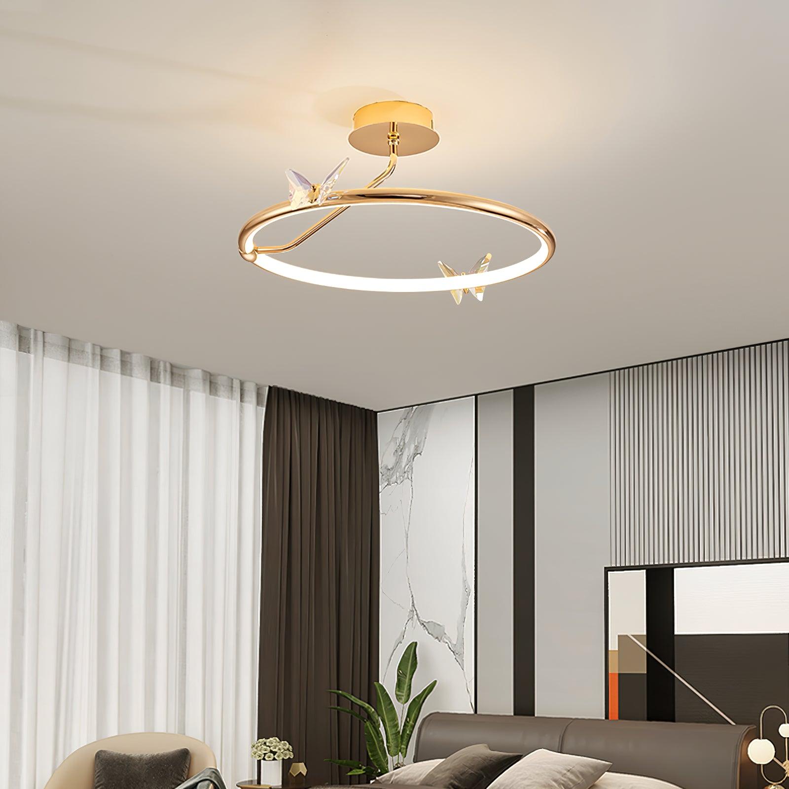 Solara Plafonnier Papillon avec Accents en Cristal et Anneau LED