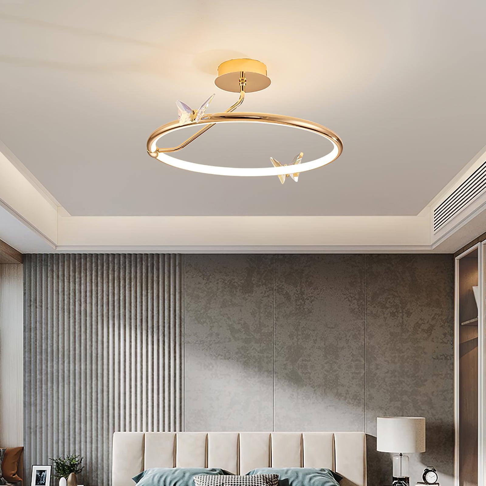 Solara Plafonnier Papillon avec Accents en Cristal et Anneau LED