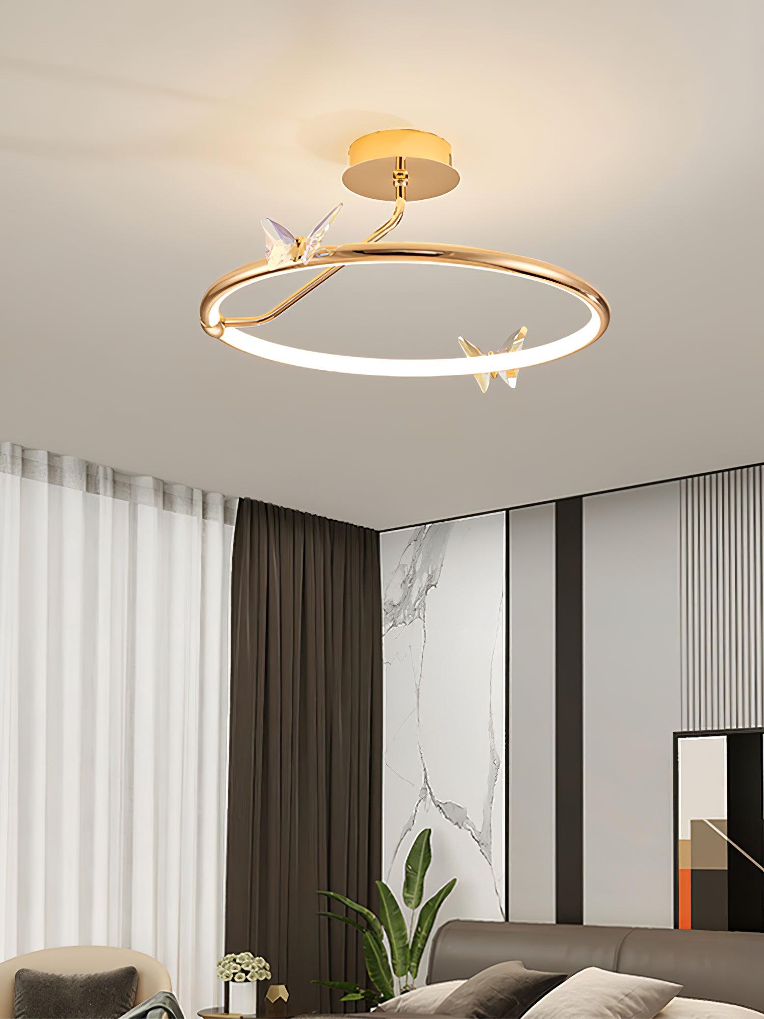 Solara Plafonnier Papillon avec Accents en Cristal et Anneau LED