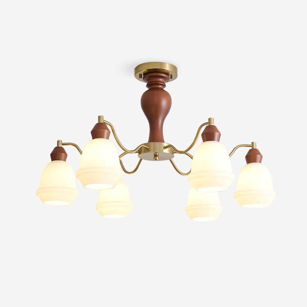 Magiro Lustre Verre Dépoli Bras en Bois